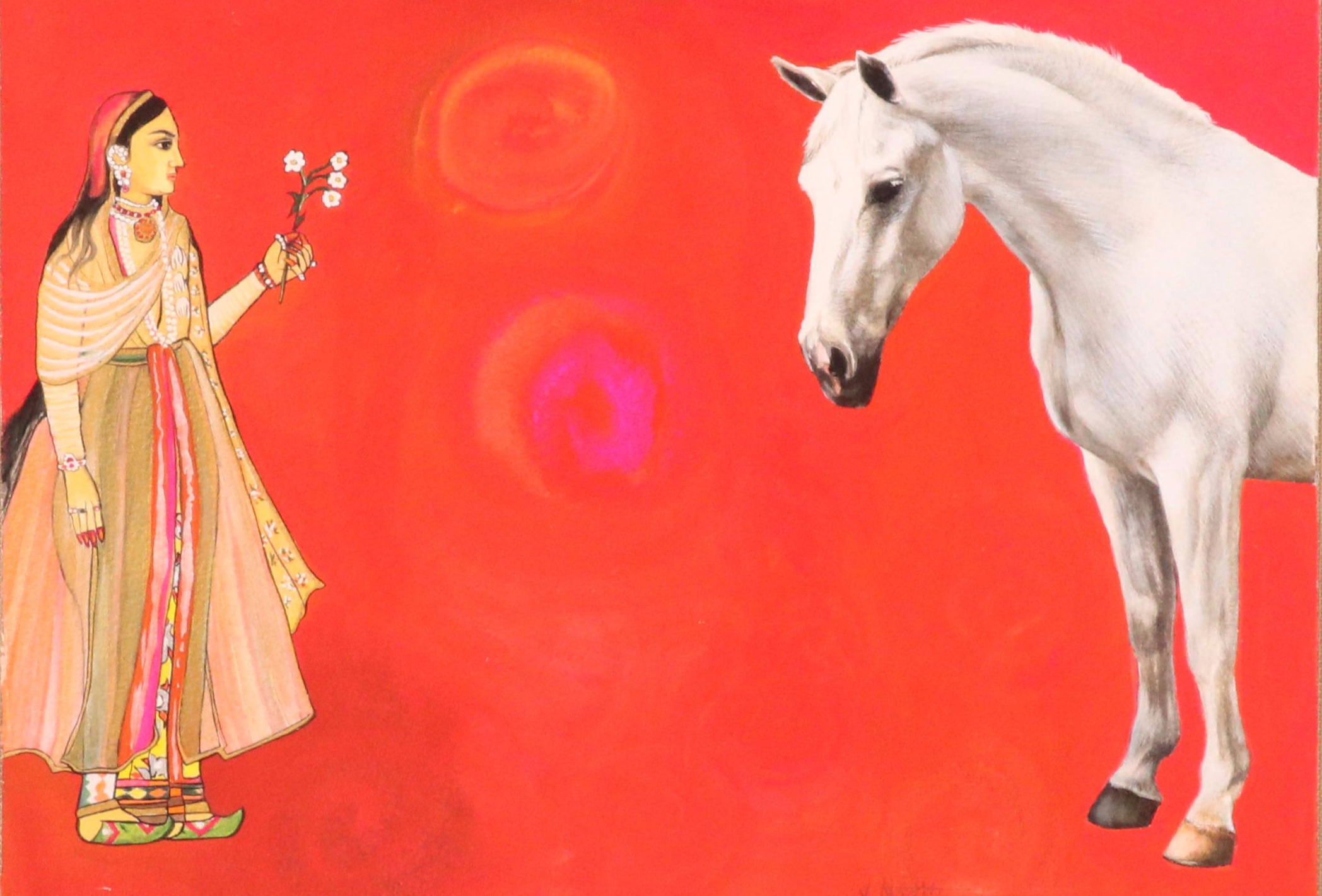 Victoria Nodiff-Netanel Watercolor Painting of Indian Woman and Horse