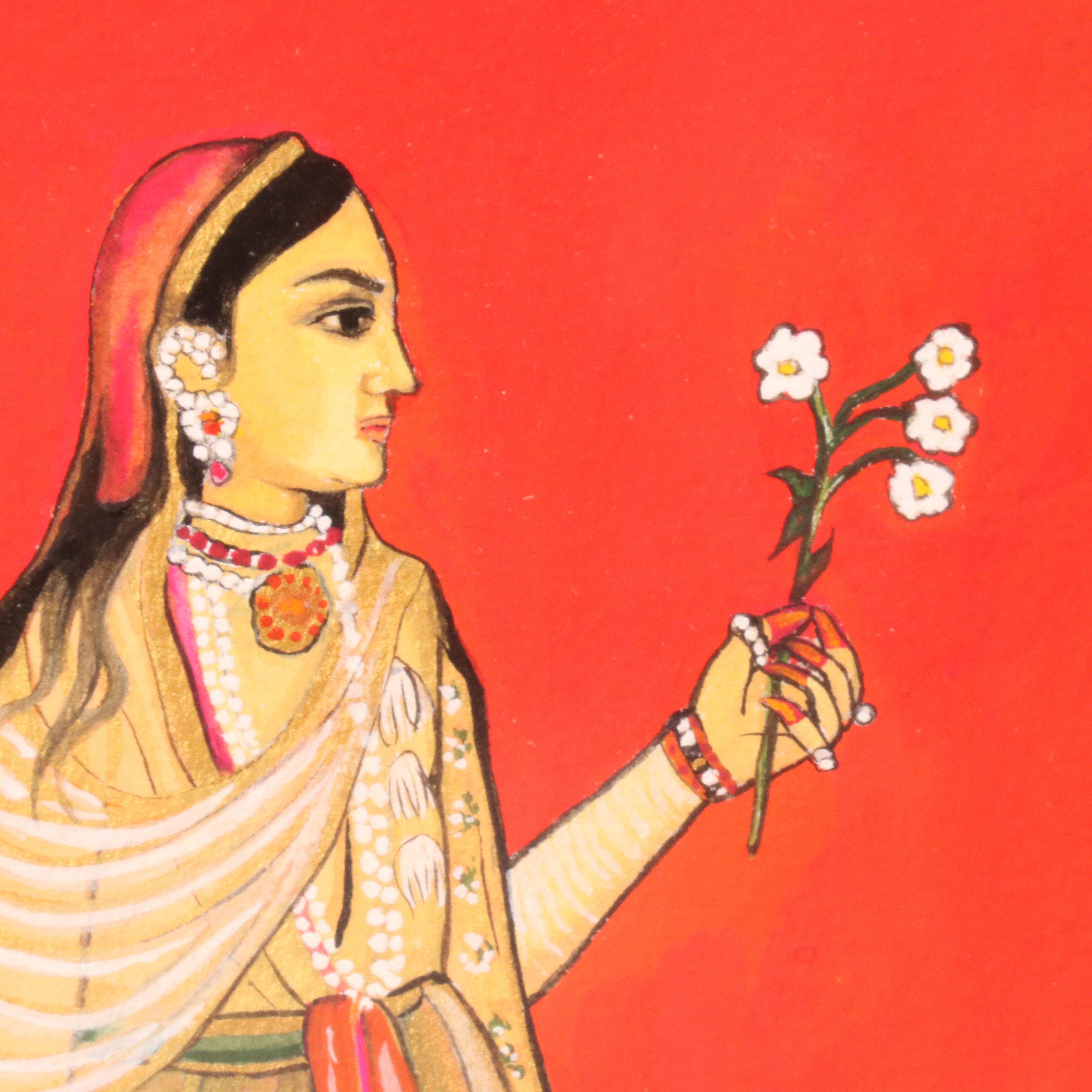 Victoria Nodiff-Netanel Watercolor Painting of Indian Woman and Horse