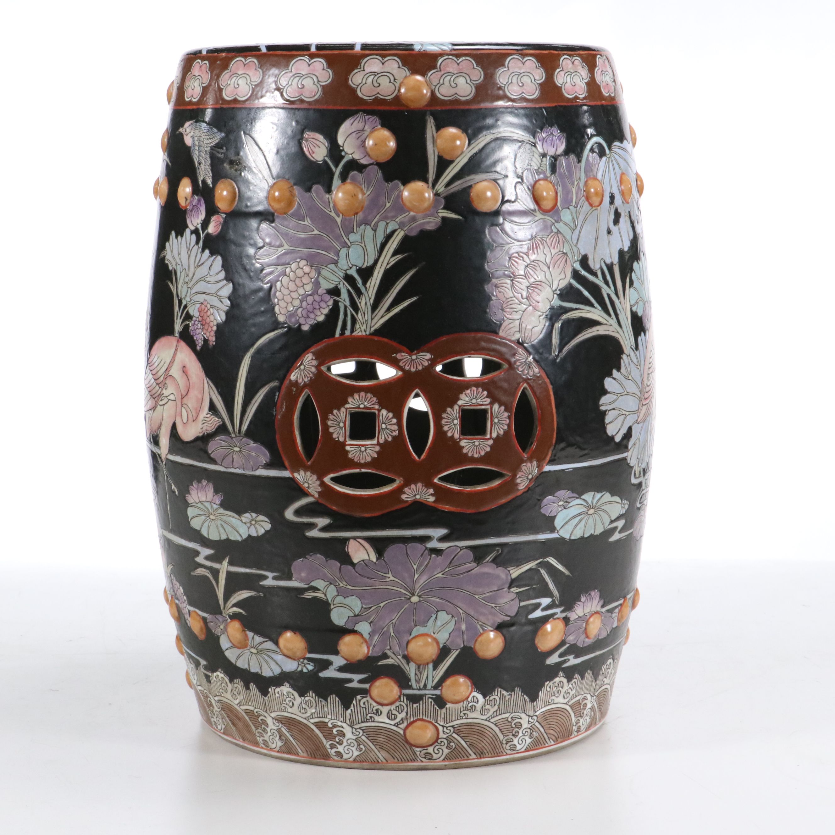 Chinese Famille Noir Ceramic Garden Seat