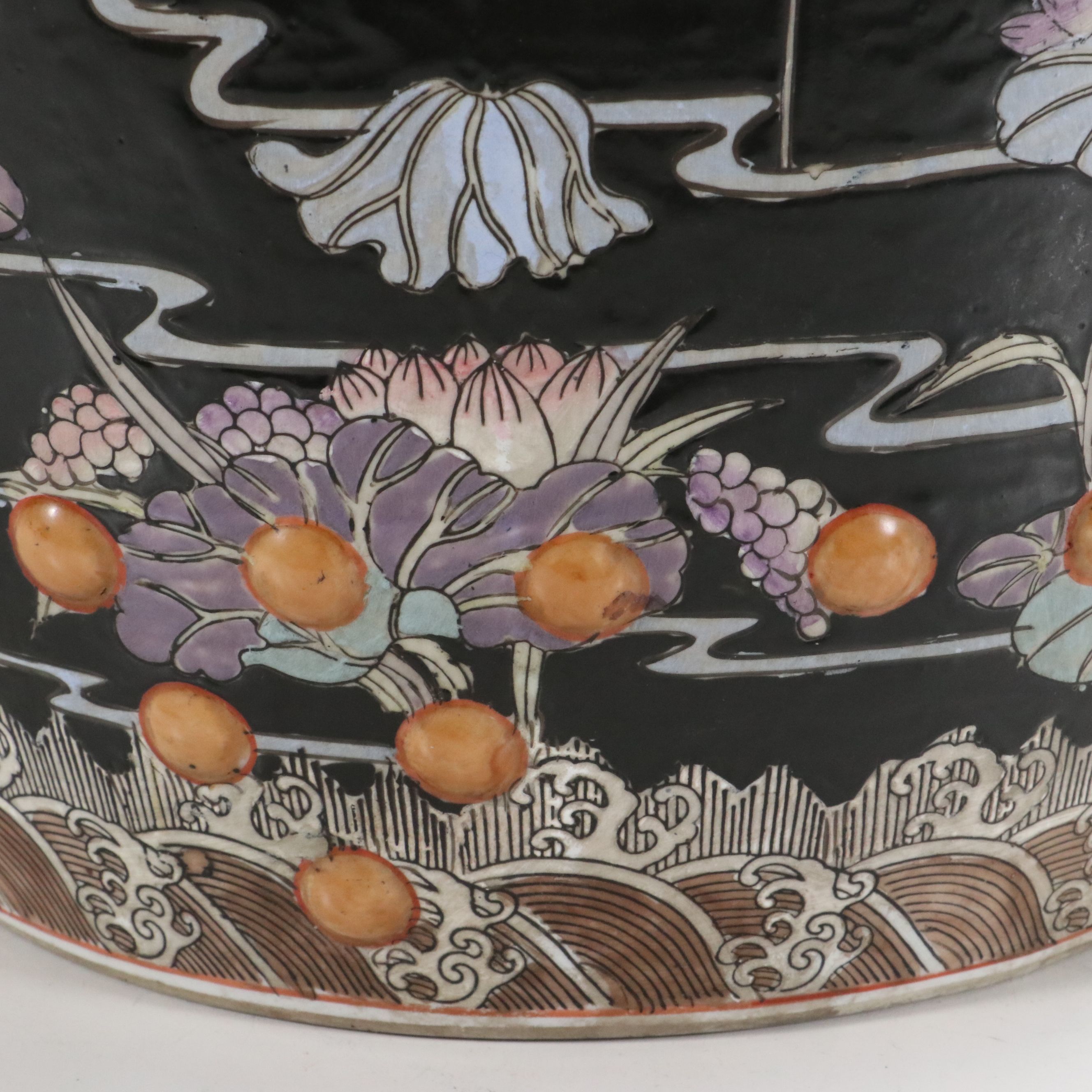 Chinese Famille Noir Ceramic Garden Seat