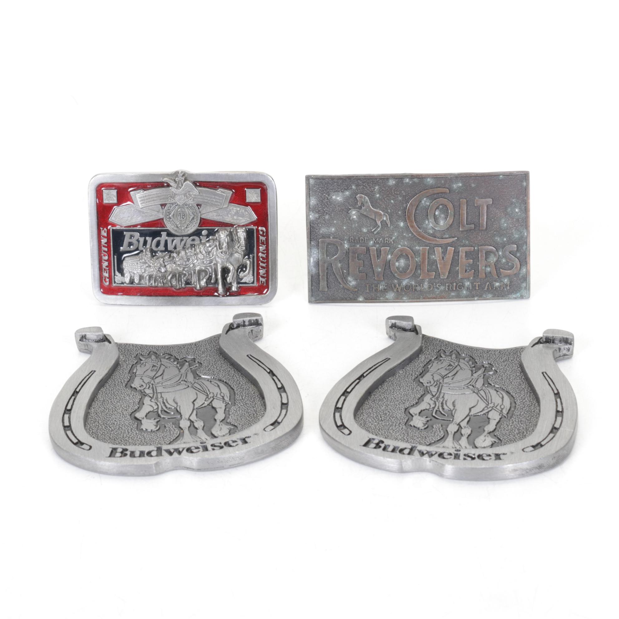 Budweiser Coasters and Belt Buckle with Colt Belt Buckle