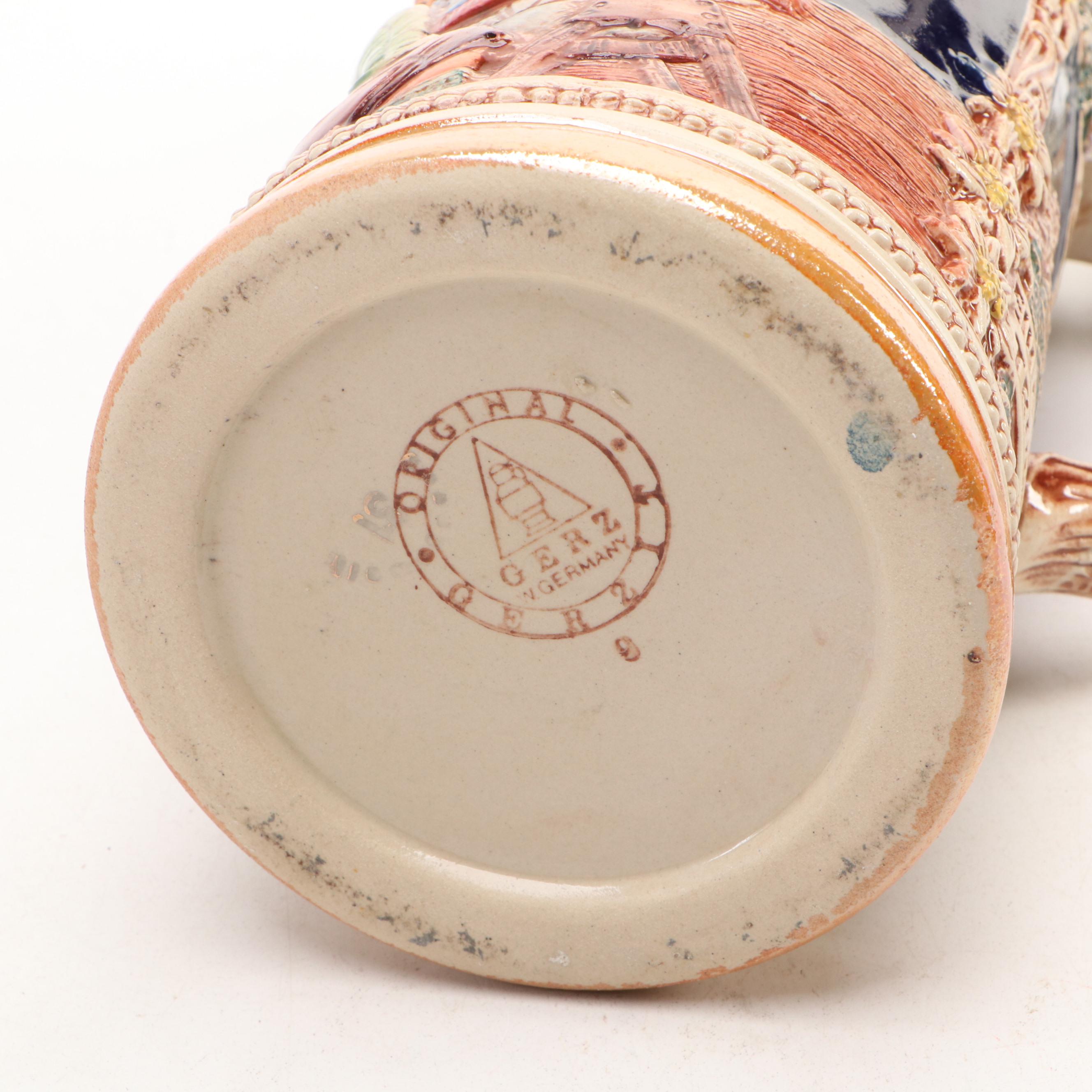 Gerz and Other German Stoneware Beer Steins, Mid to Late 20th Century