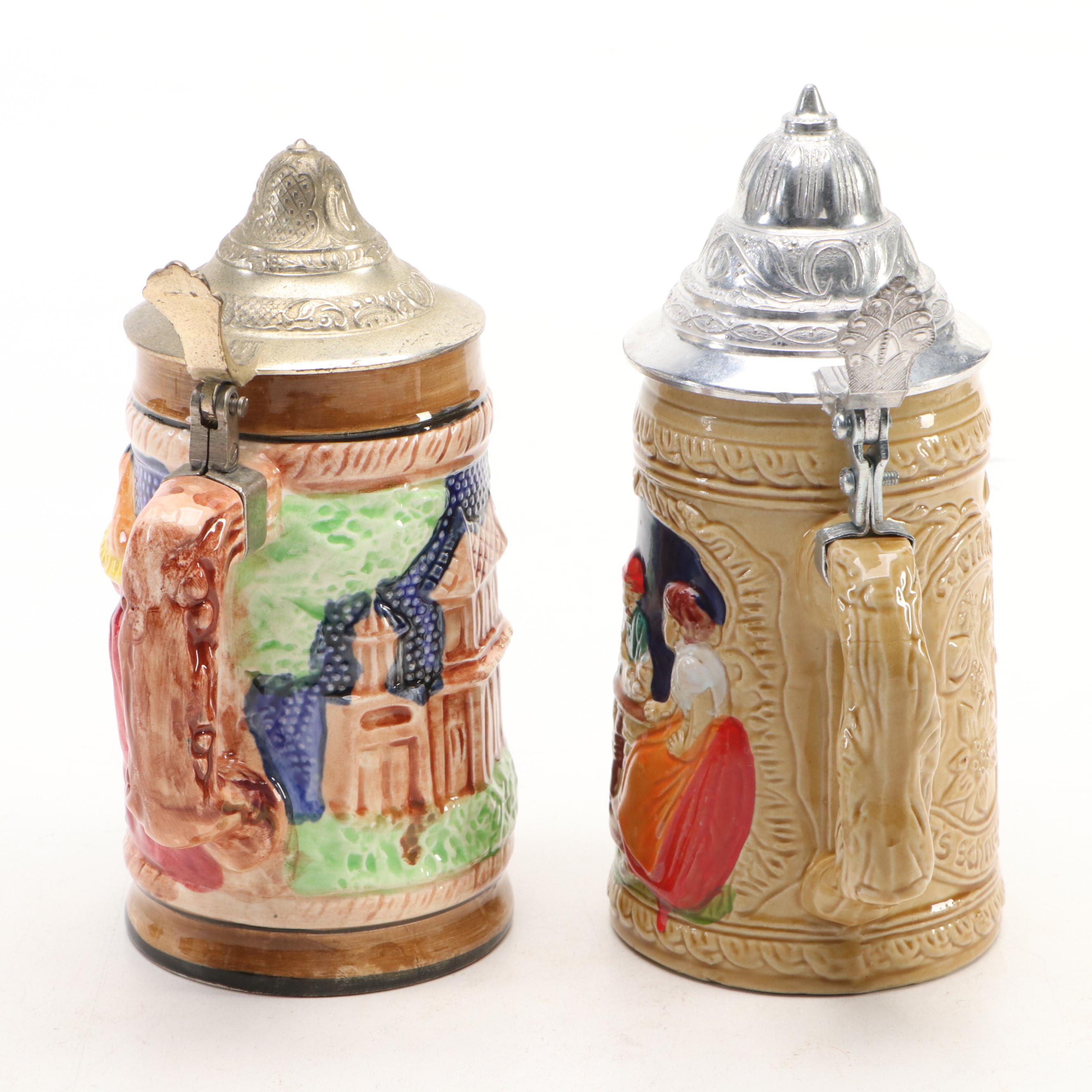 Gerz and Other German Stoneware Beer Steins, Mid to Late 20th Century