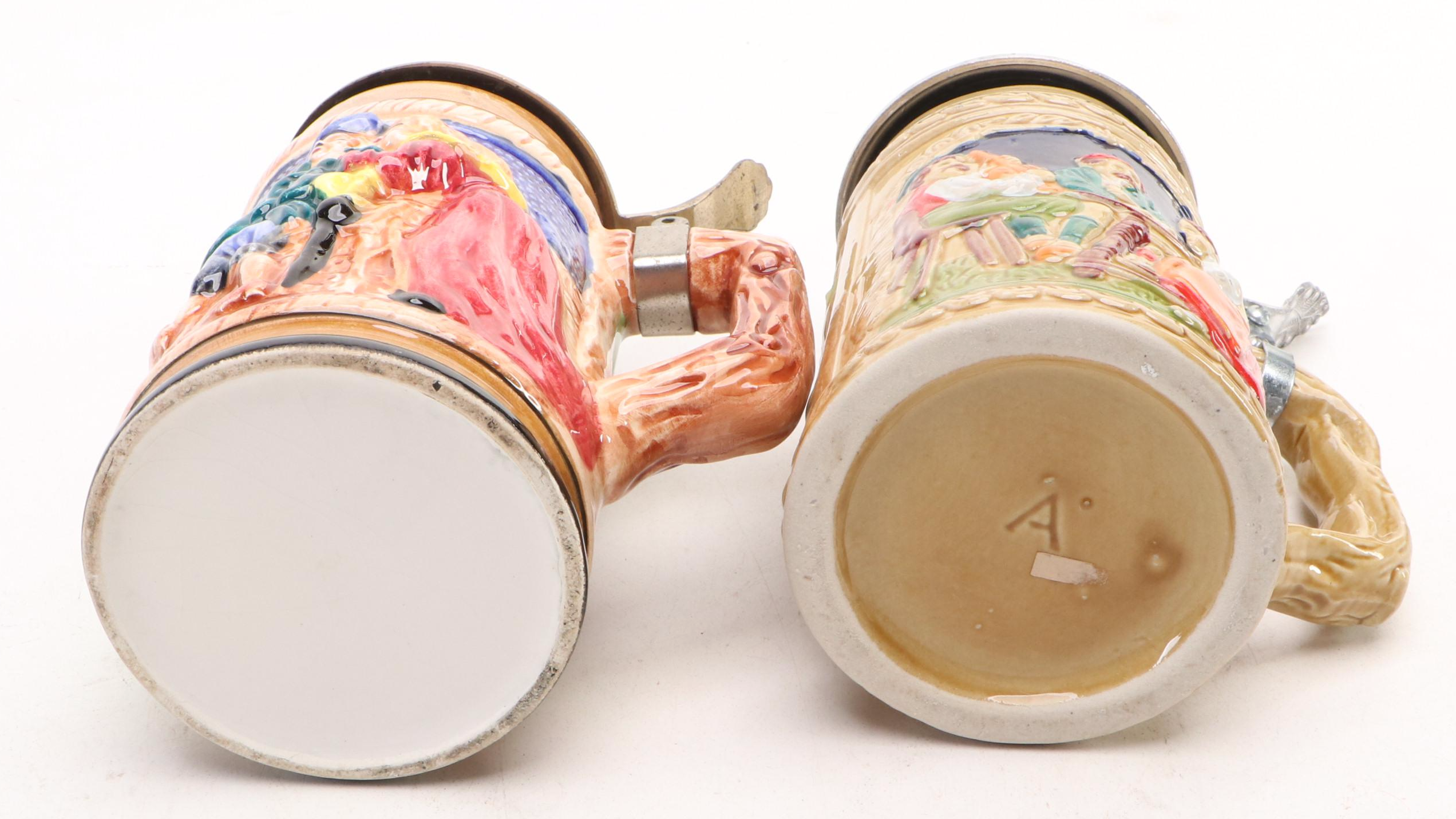 Gerz and Other German Stoneware Beer Steins, Mid to Late 20th Century