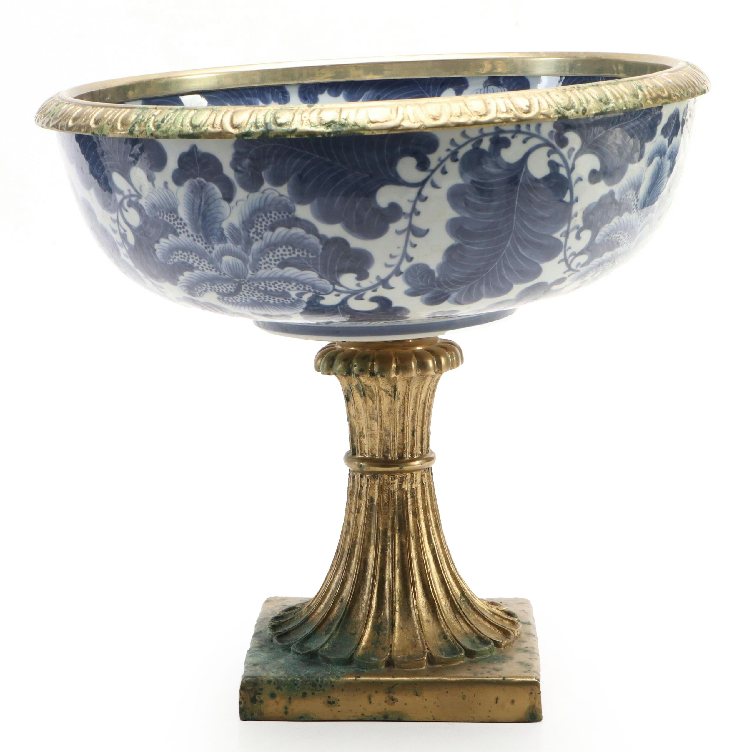 French Style Ormolu Mounted Blue and White Porcelain Footed Bowl
