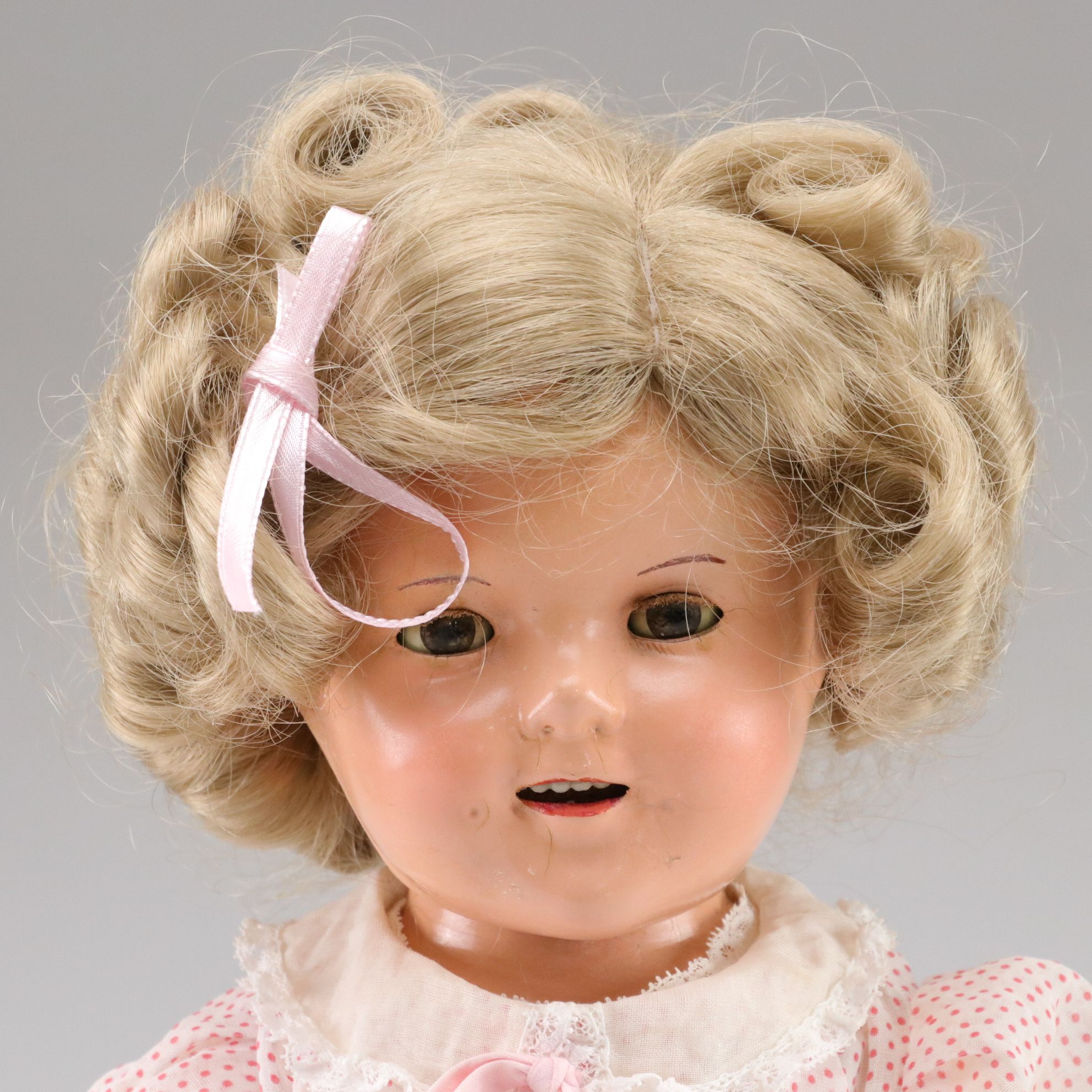Ideal "Shirley Temple" Composite Doll with Stand, Mid-20th Century