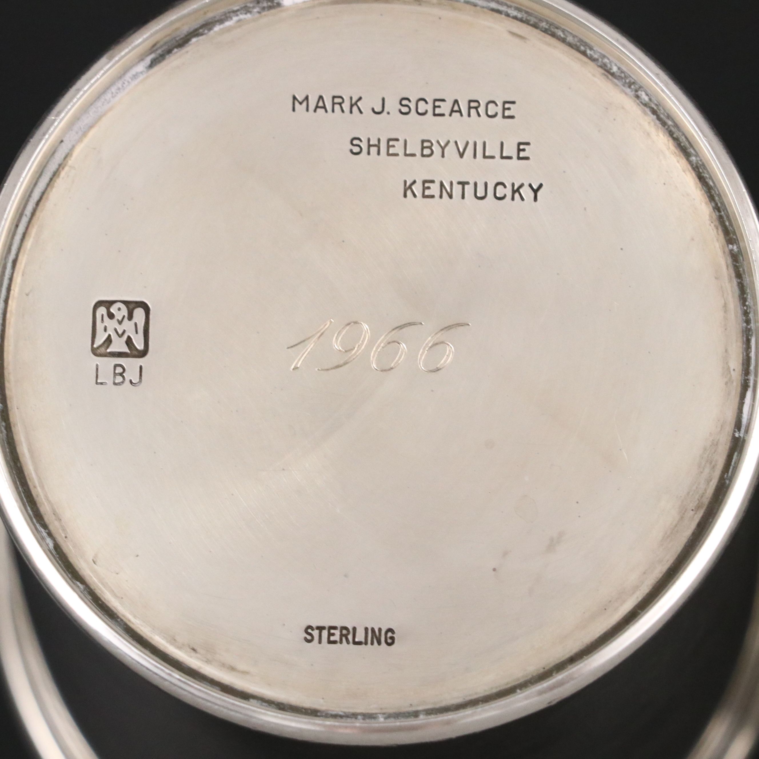 Pair of Mark J. Scearce Lyndon B. Johnson Sterling Silver Julep Cups, 1966