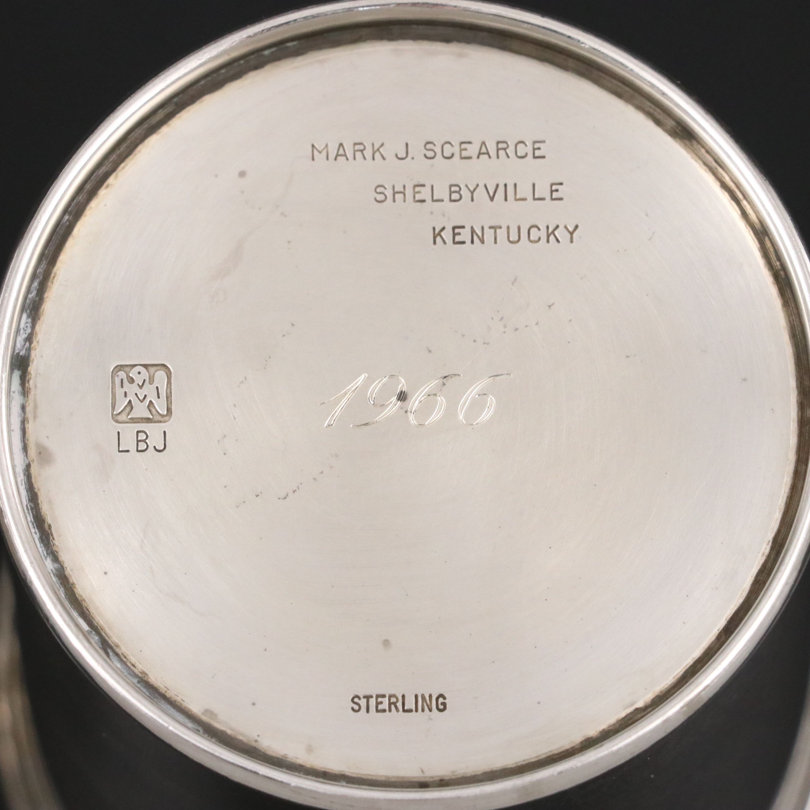 Pair of Mark J. Scearce Lyndon B. Johnson Sterling Silver Julep Cups, 1966