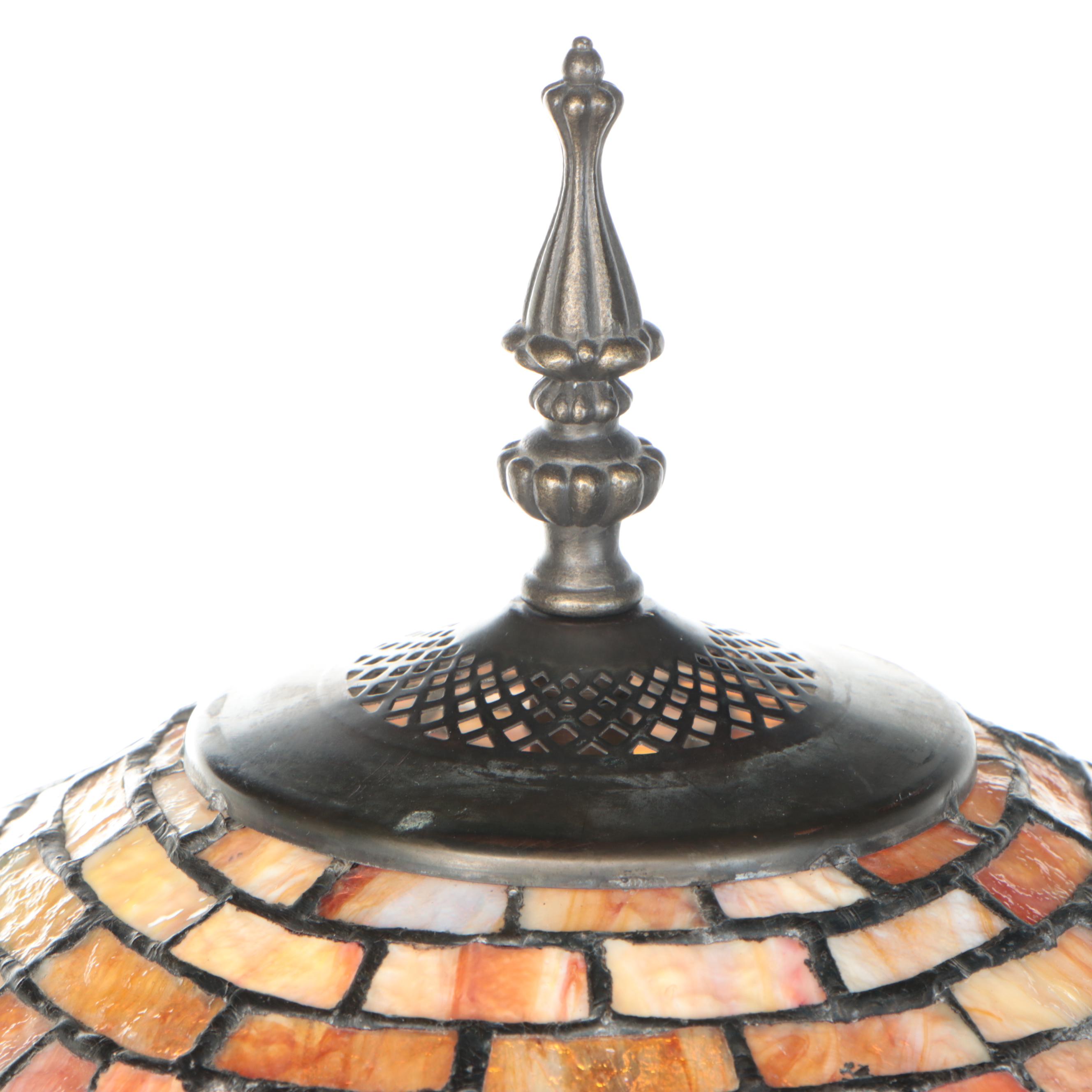 Art Nouveau Style Dragonflies Slag Glass and Pewter Finish Floor Lamp