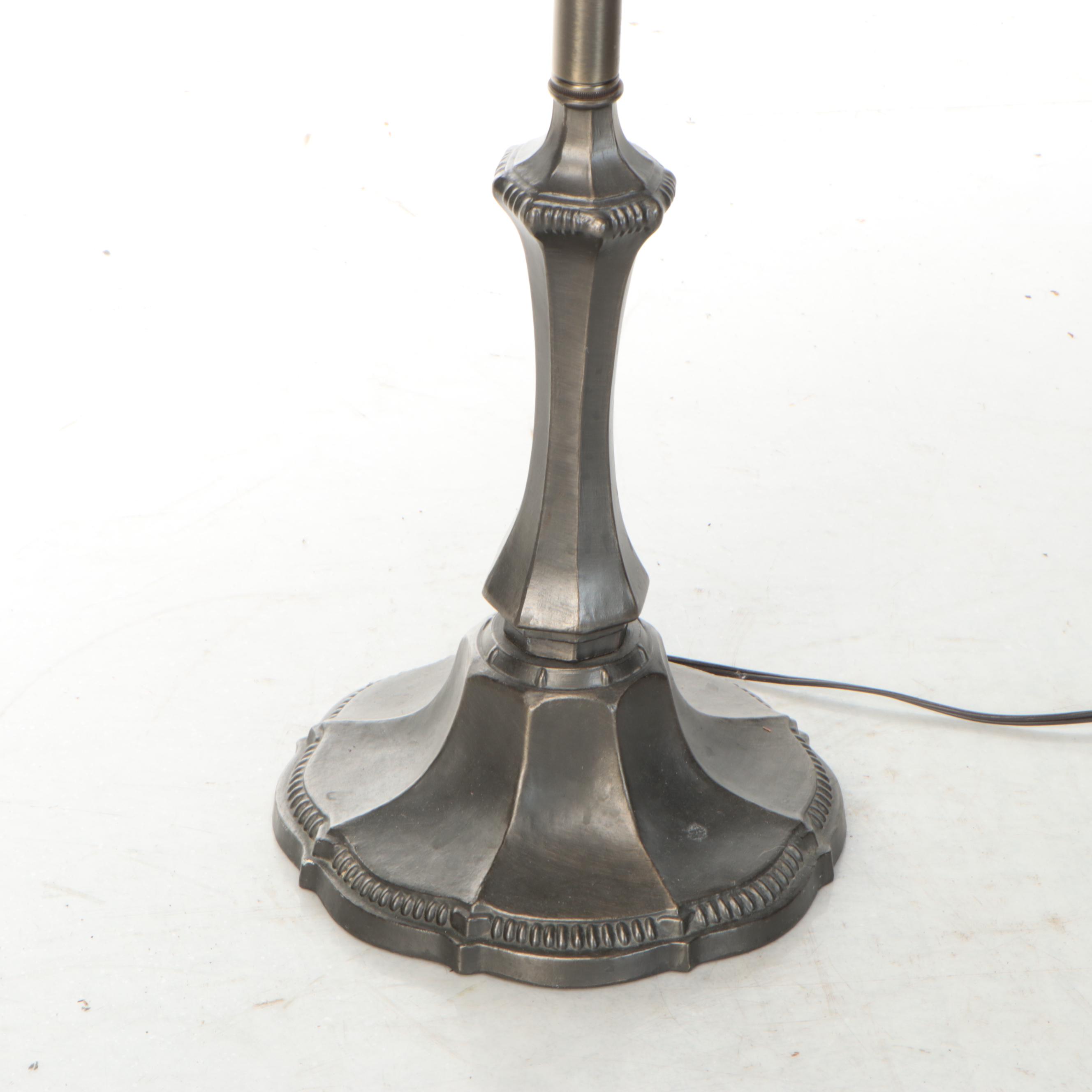 Art Nouveau Style Dragonflies Slag Glass and Pewter Finish Floor Lamp