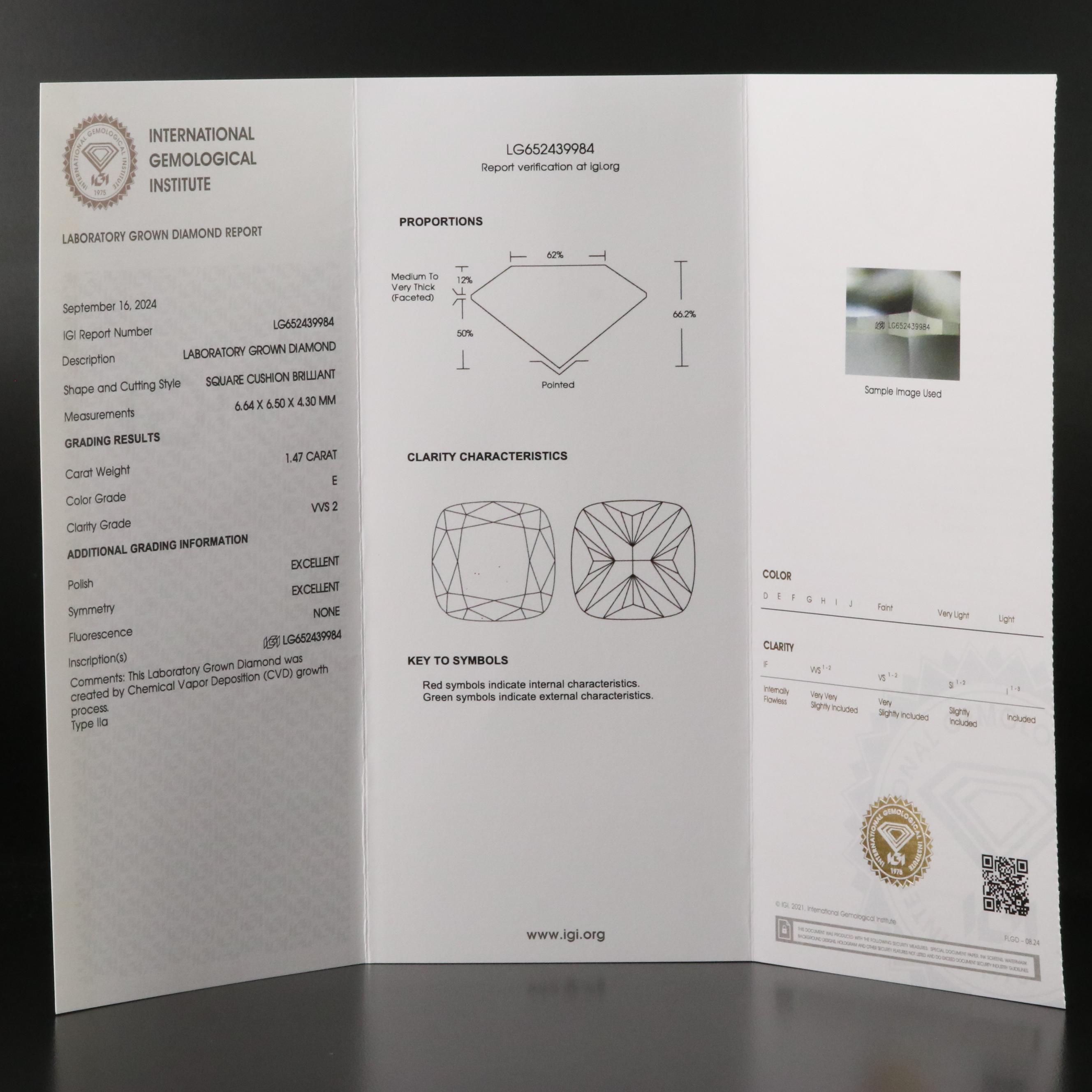 Loose 1.47 CT Lab Grown Diamond with IGI Report