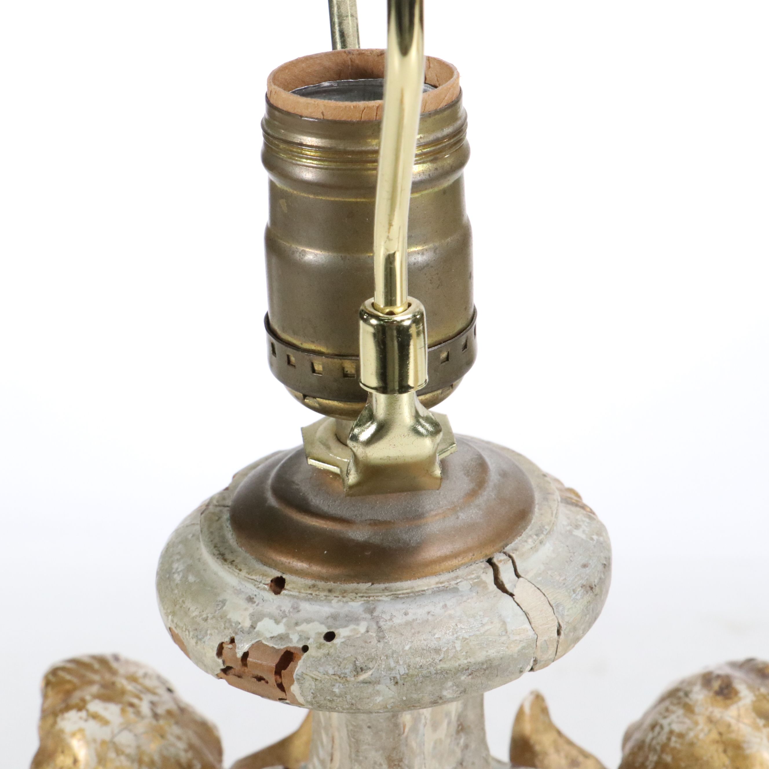 Pair of Continental Style Baluster Form Console Lamps & Silk Cut Corner Shades