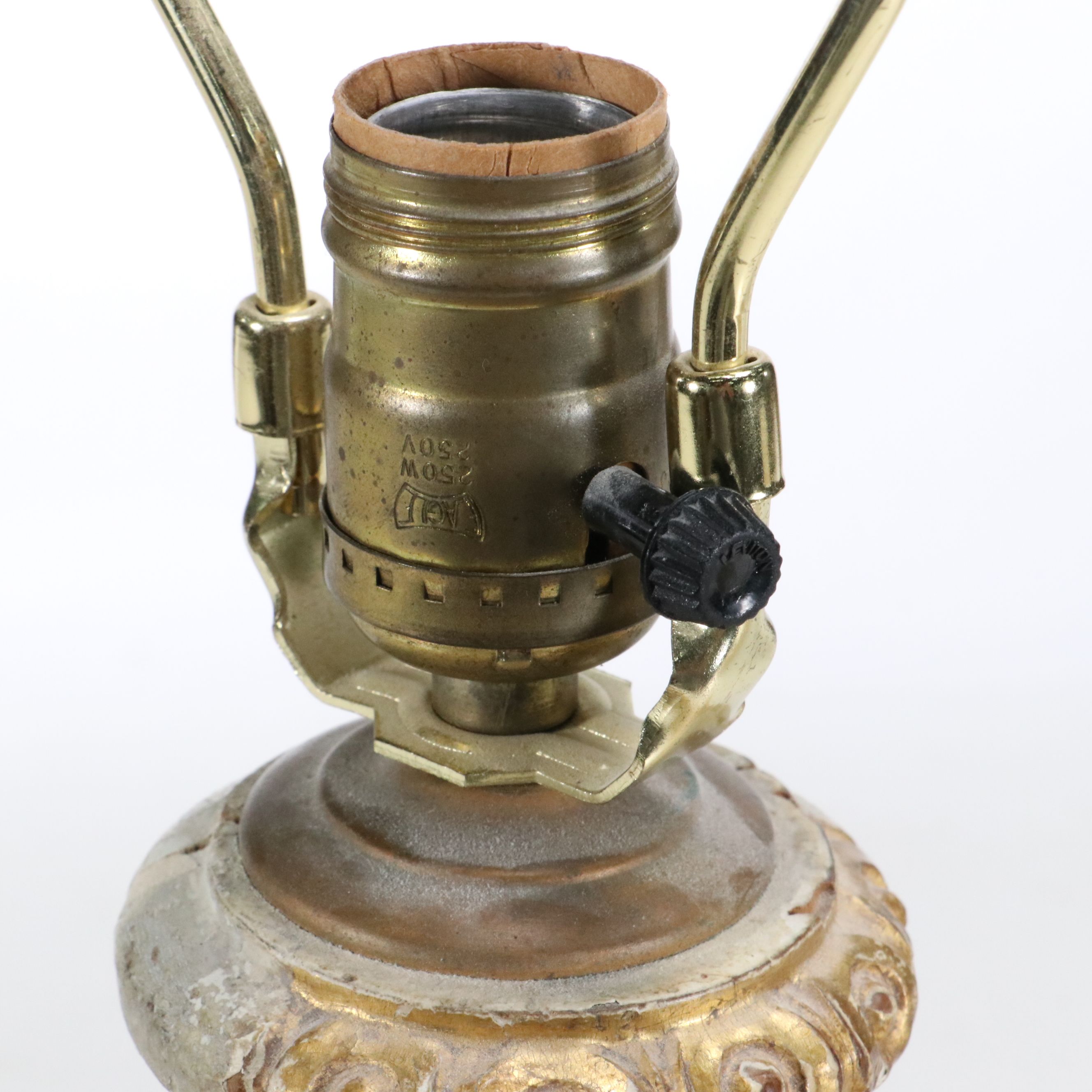 Pair of Continental Style Baluster Form Console Lamps & Silk Cut Corner Shades