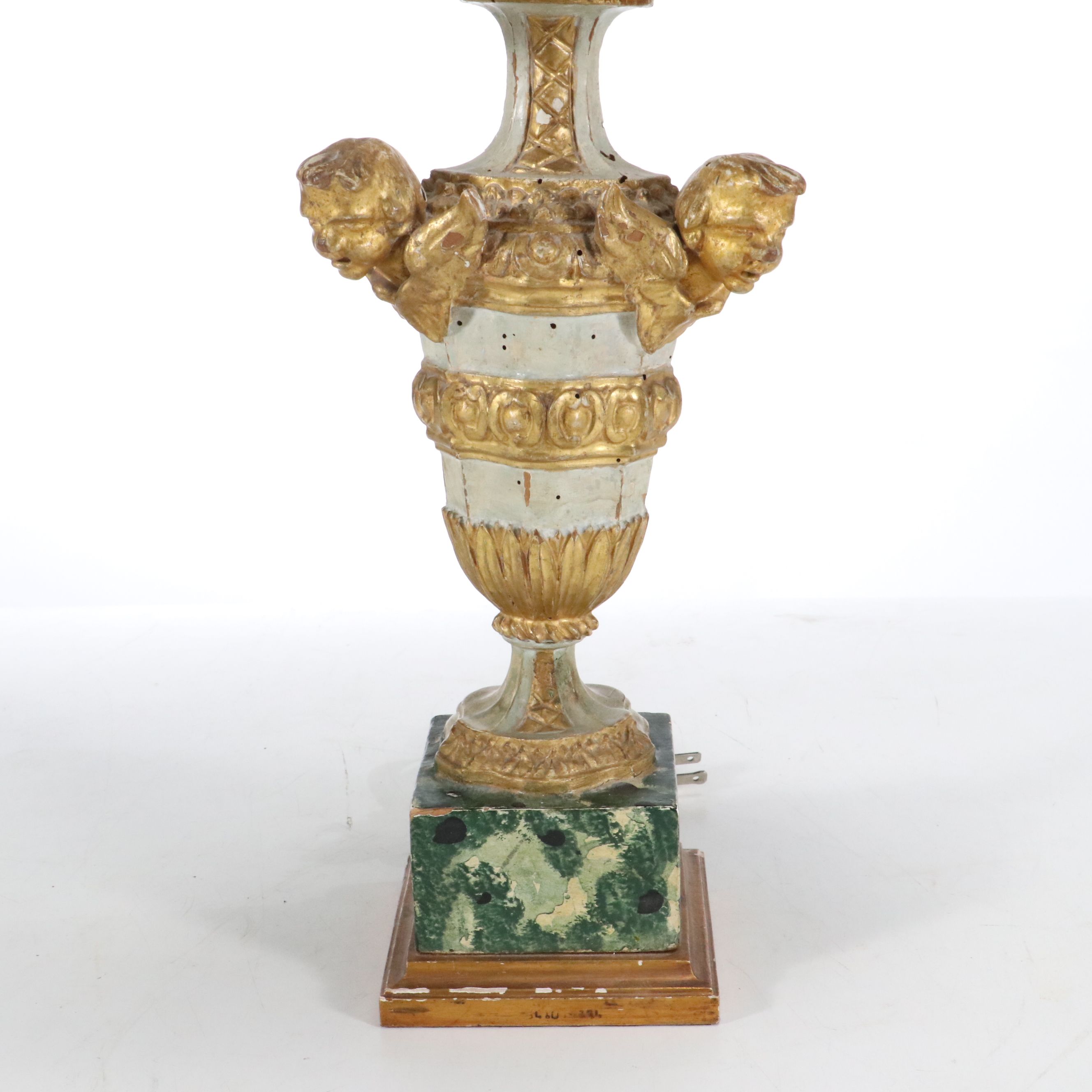 Pair of Continental Style Baluster Form Console Lamps & Silk Cut Corner Shades