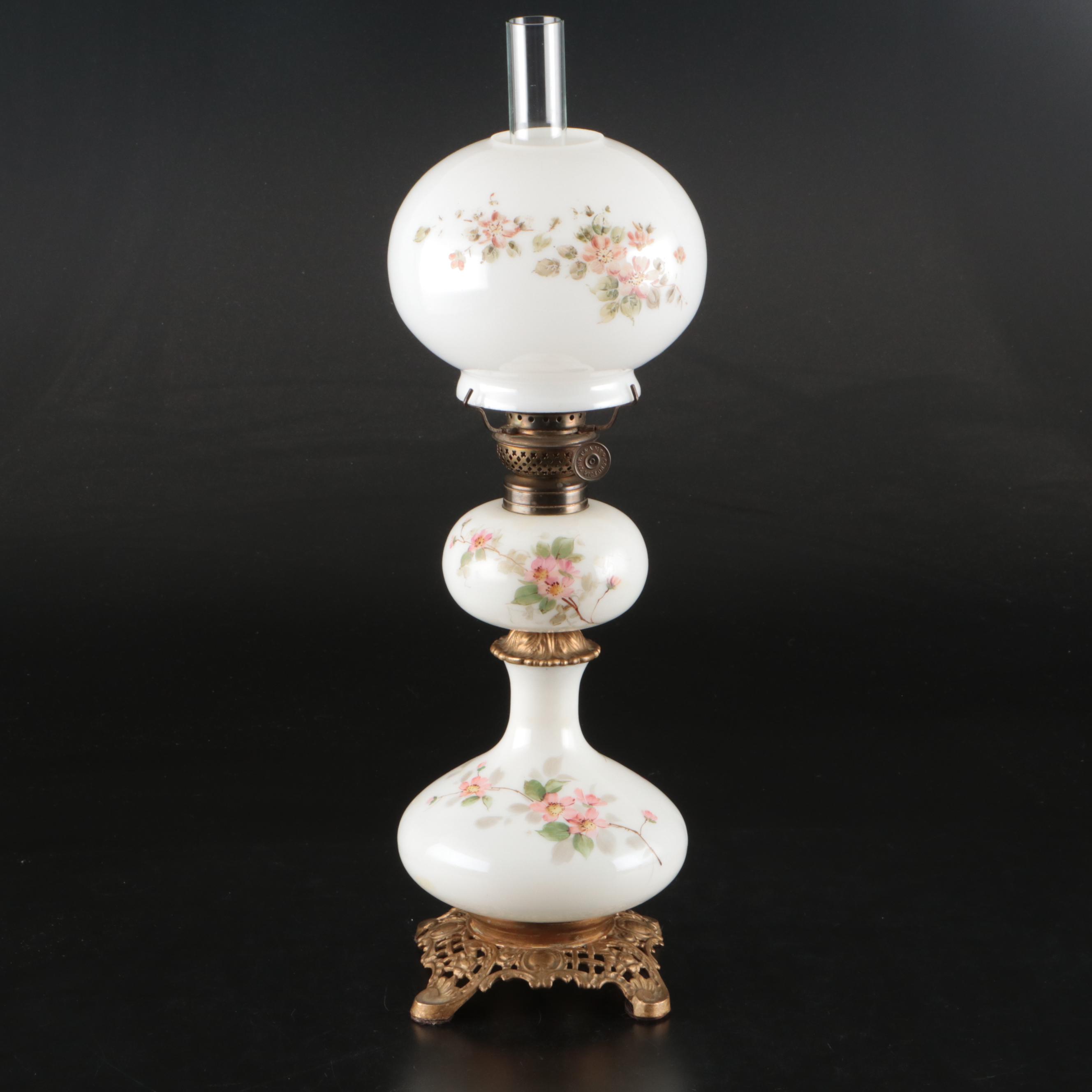 Bradley & Hubbard Glass Oil Lamp with P&A "Victor" Burner, Antique