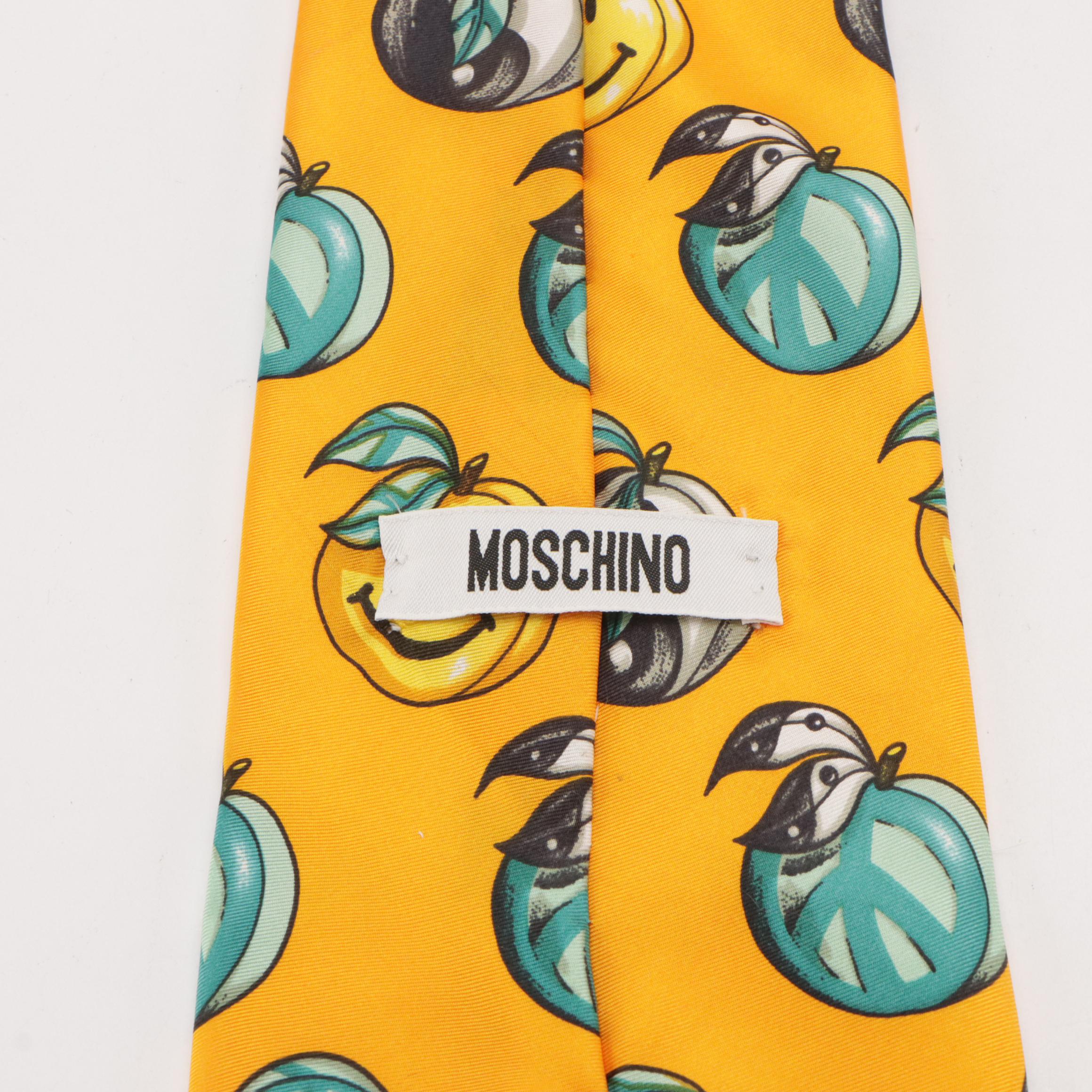 Moschino Yin Yang Smiley Face Silk Novelty Necktie