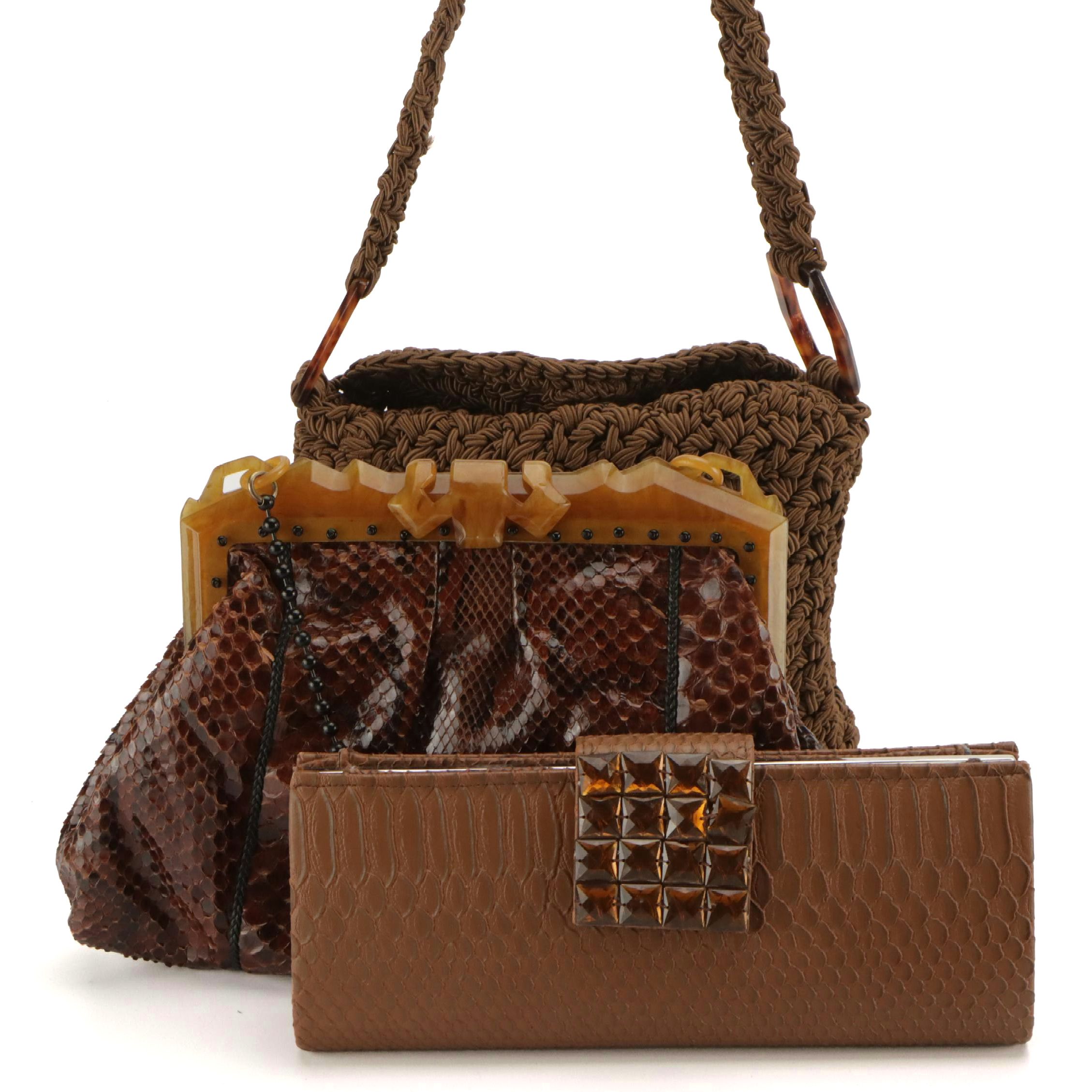 Carrie Forbes Crochet Woven Shoulder Bag, Other Snakeskin Evening Bag & Clutch