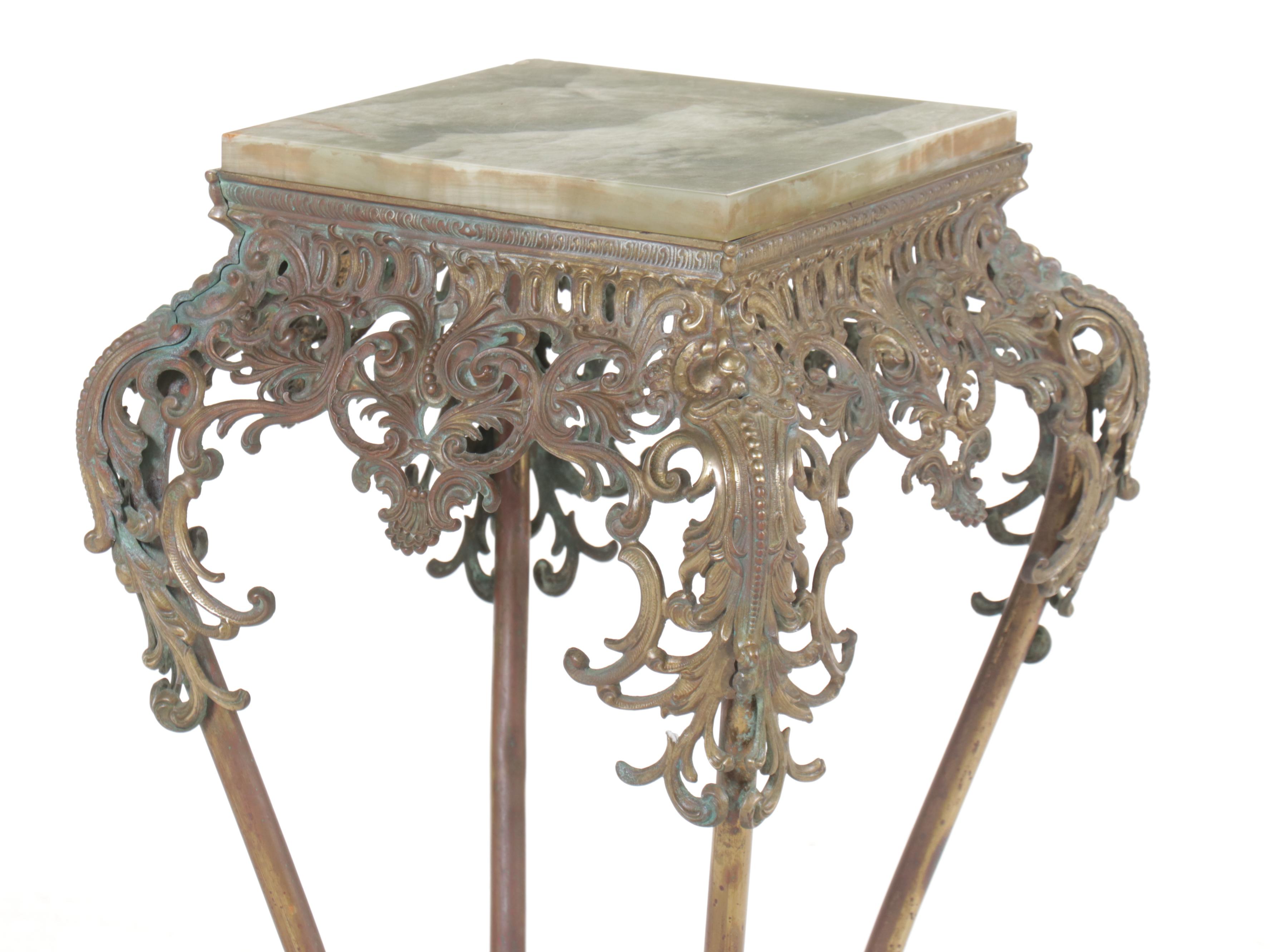 Rococo Style Metal Plant Stand with Calcite Marble Top, Mid-20th C.