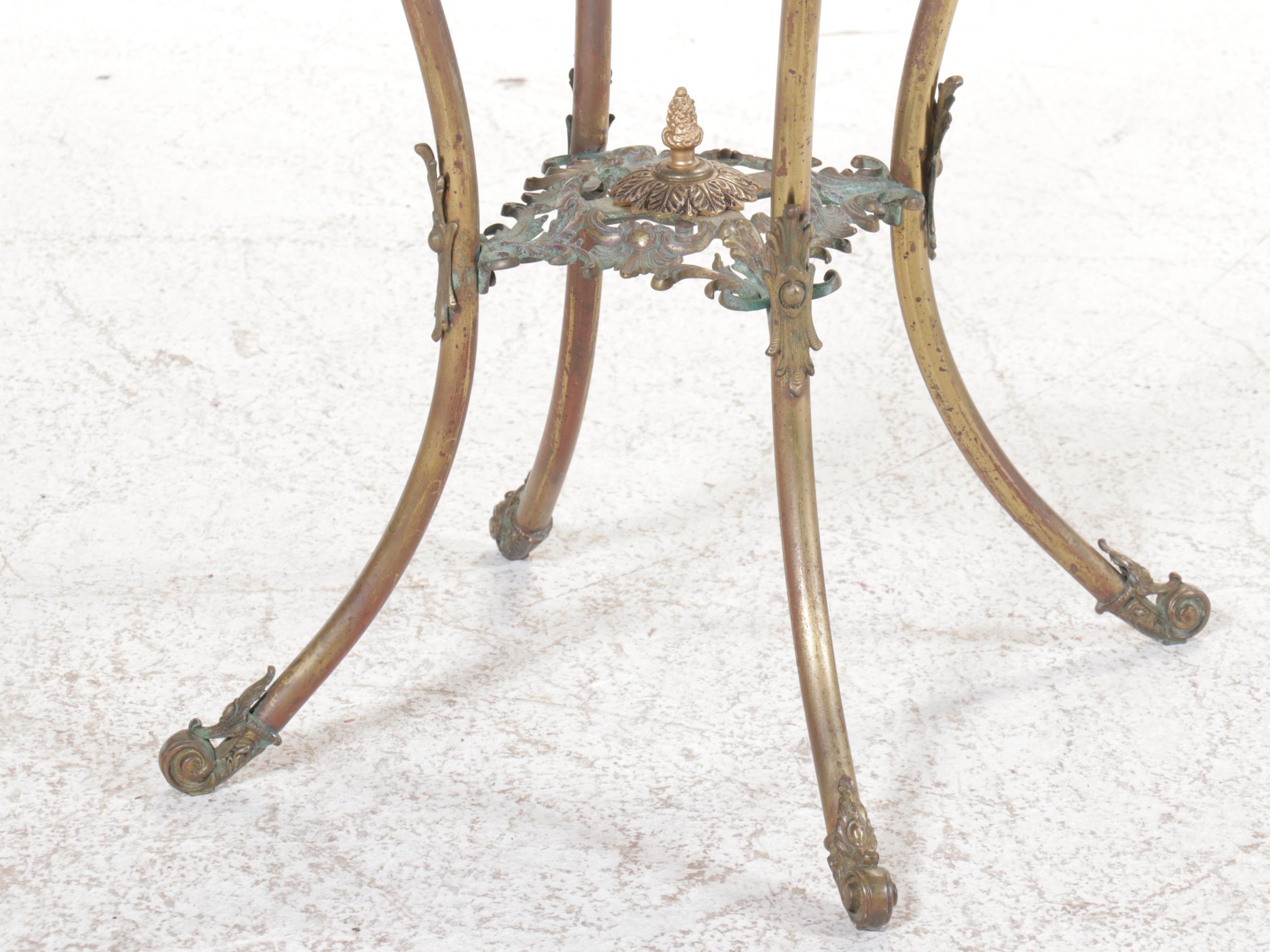 Rococo Style Metal Plant Stand with Calcite Marble Top, Mid-20th C.