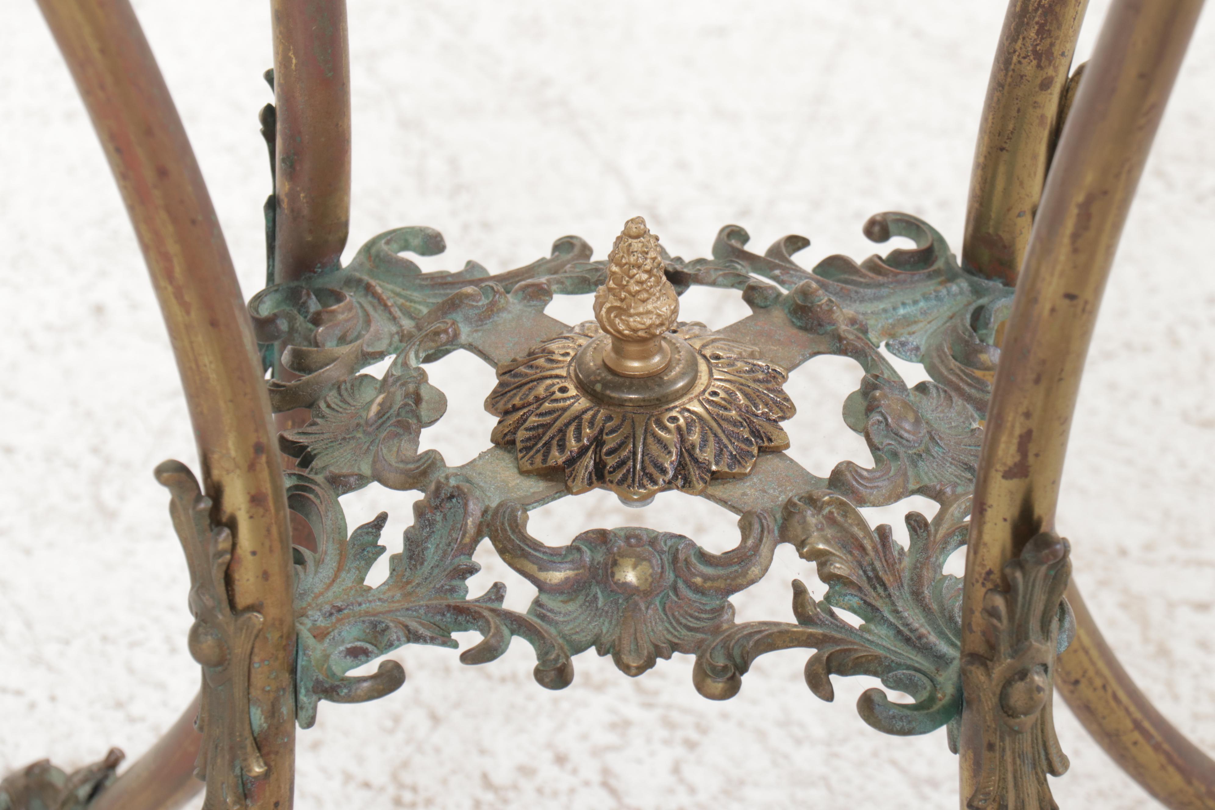 Rococo Style Metal Plant Stand with Calcite Marble Top, Mid-20th C.
