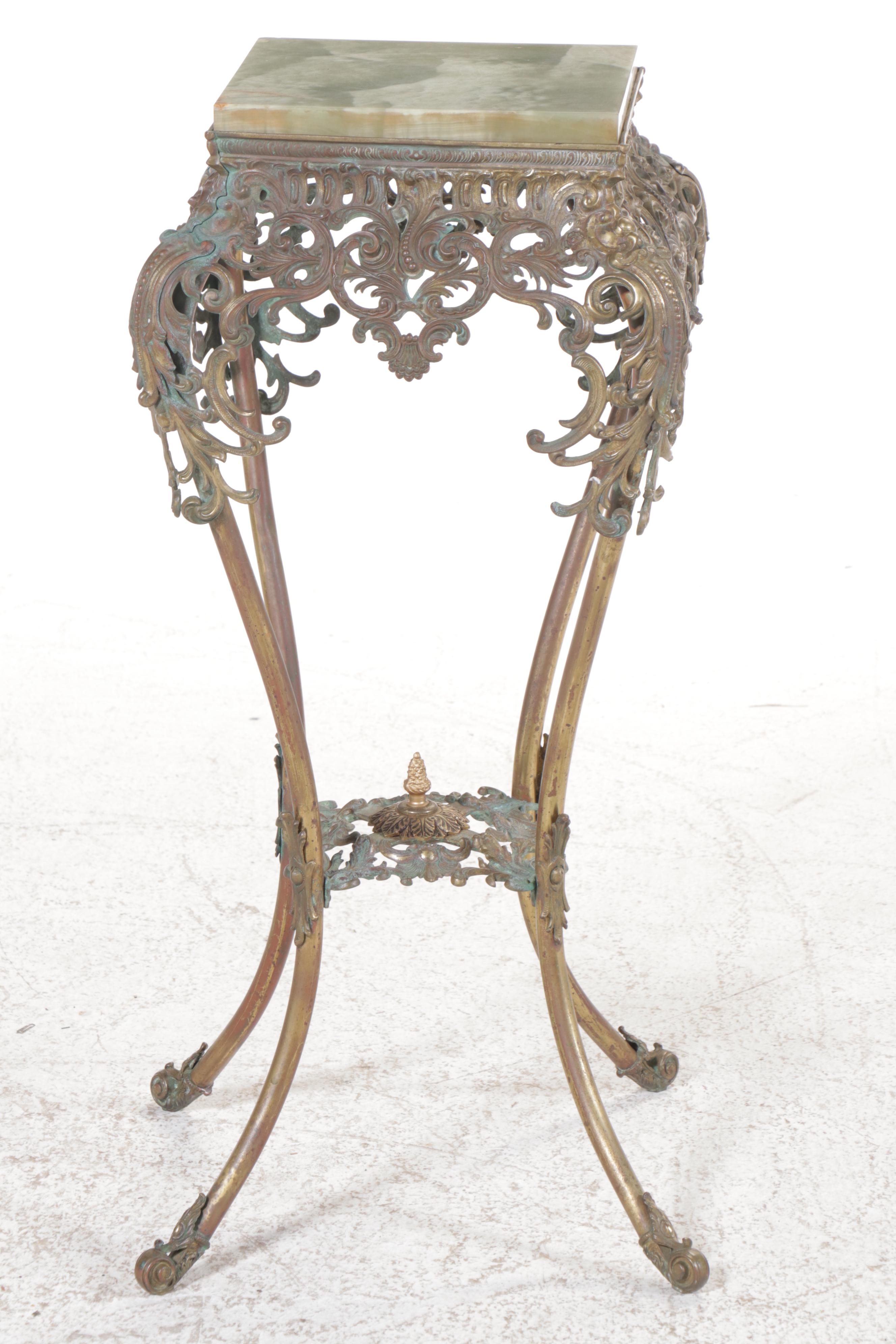 Rococo Style Metal Plant Stand with Calcite Marble Top, Mid-20th C.