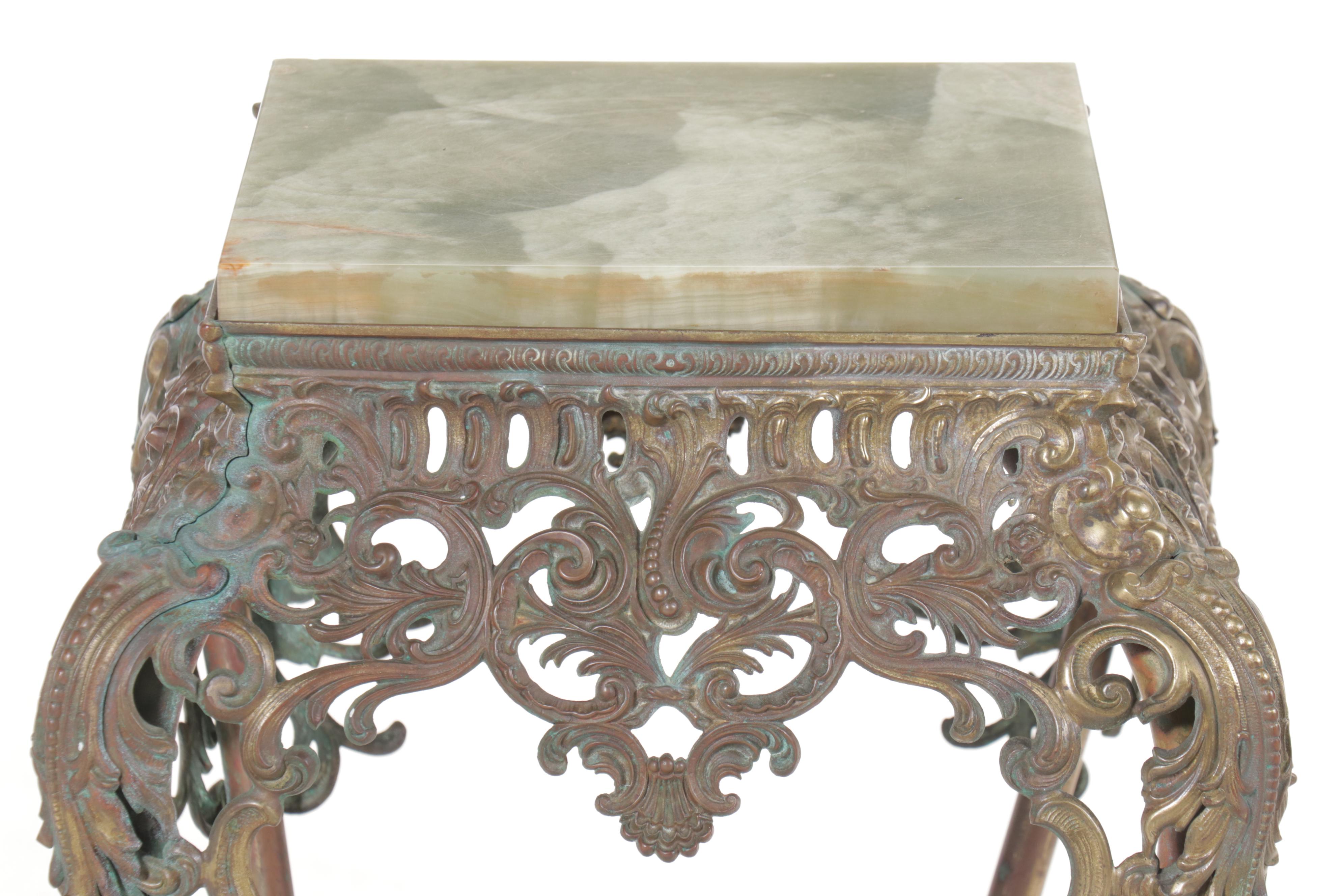 Rococo Style Metal Plant Stand with Calcite Marble Top, Mid-20th C.