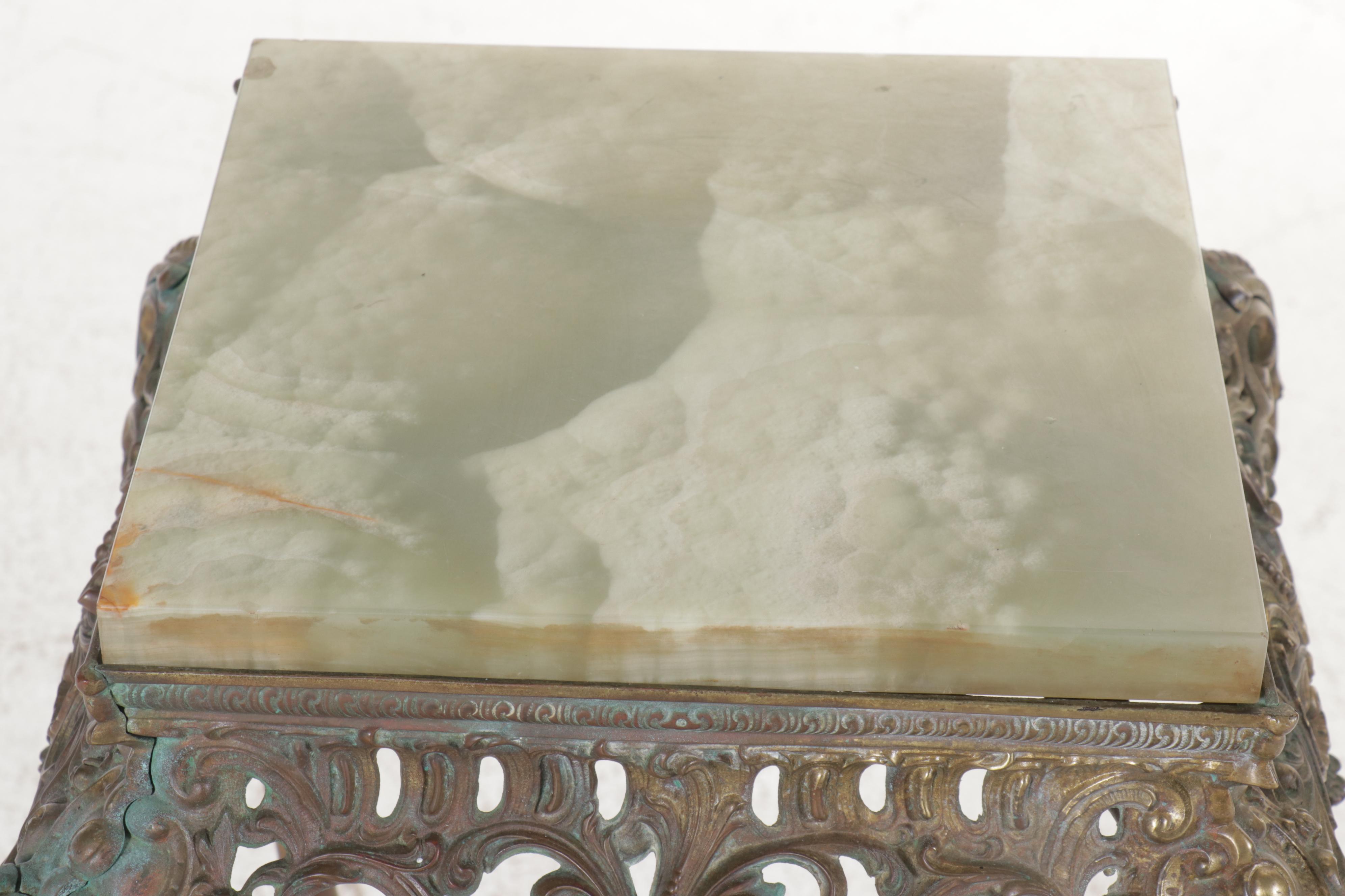 Rococo Style Metal Plant Stand with Calcite Marble Top, Mid-20th C.