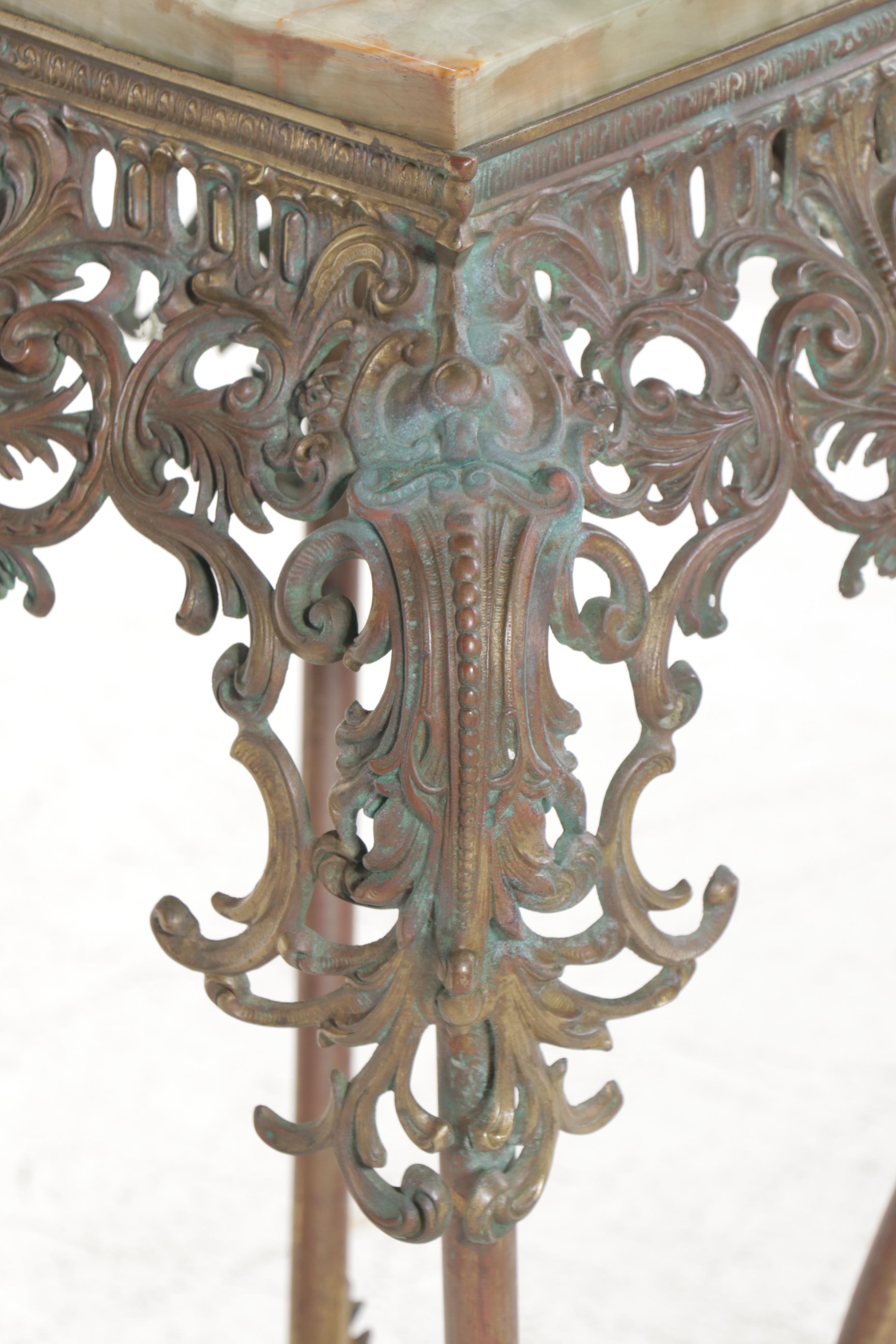 Rococo Style Metal Plant Stand with Calcite Marble Top, Mid-20th C.