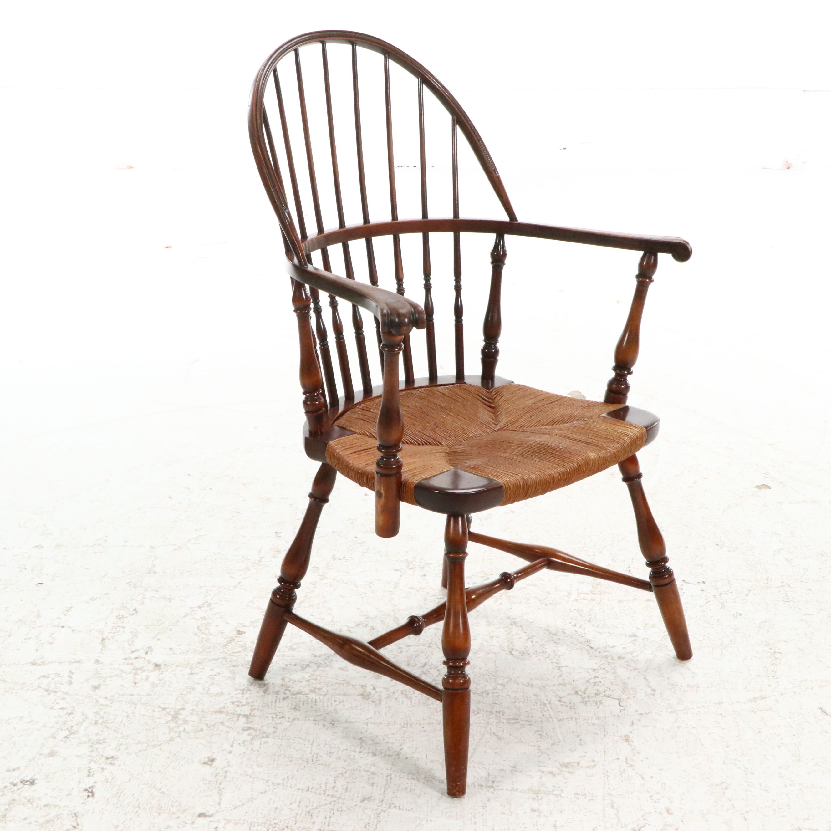 Sack-Back Windsor Armchair with Rush Seat, Mid to Late 20th Century