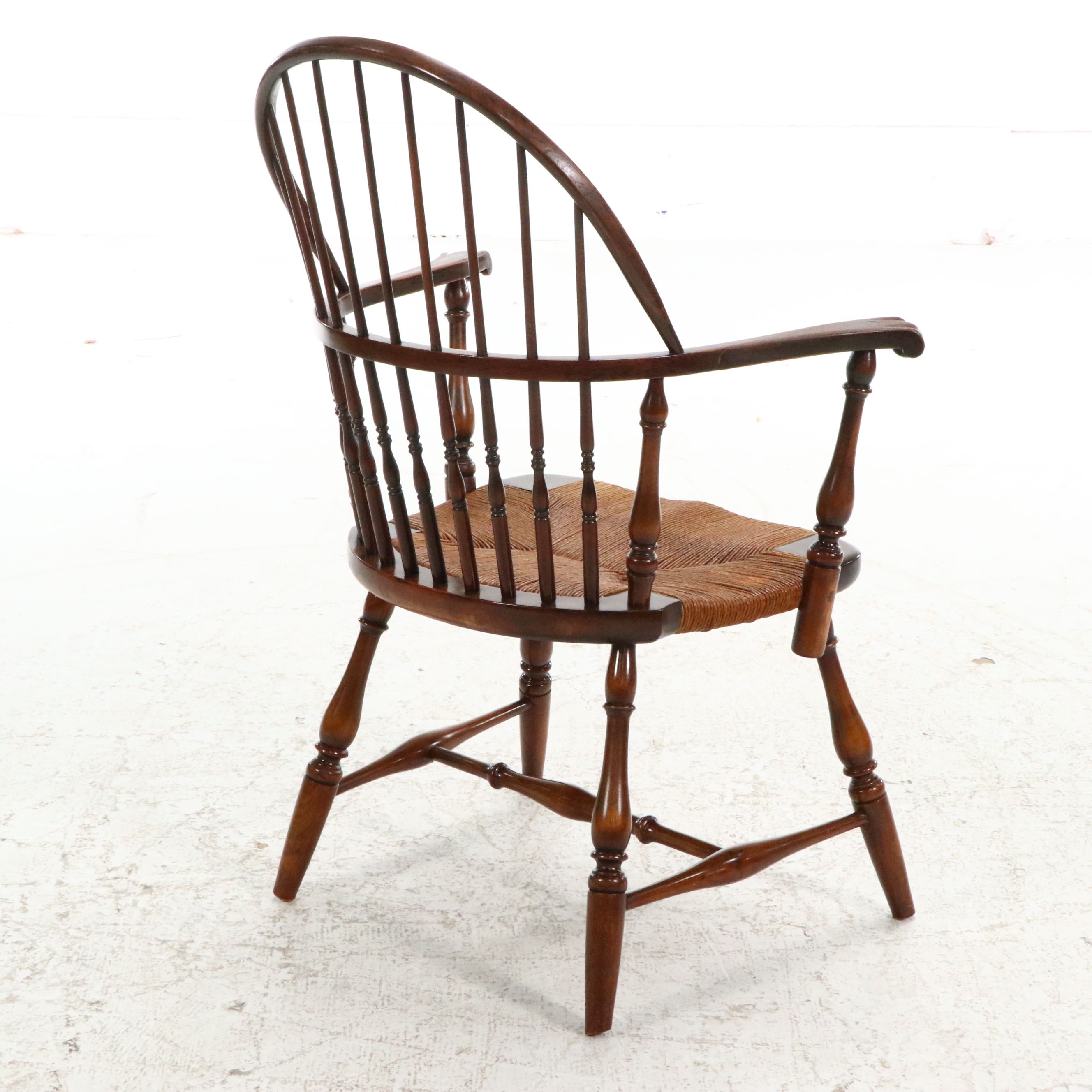 Sack-Back Windsor Armchair with Rush Seat, Mid to Late 20th Century