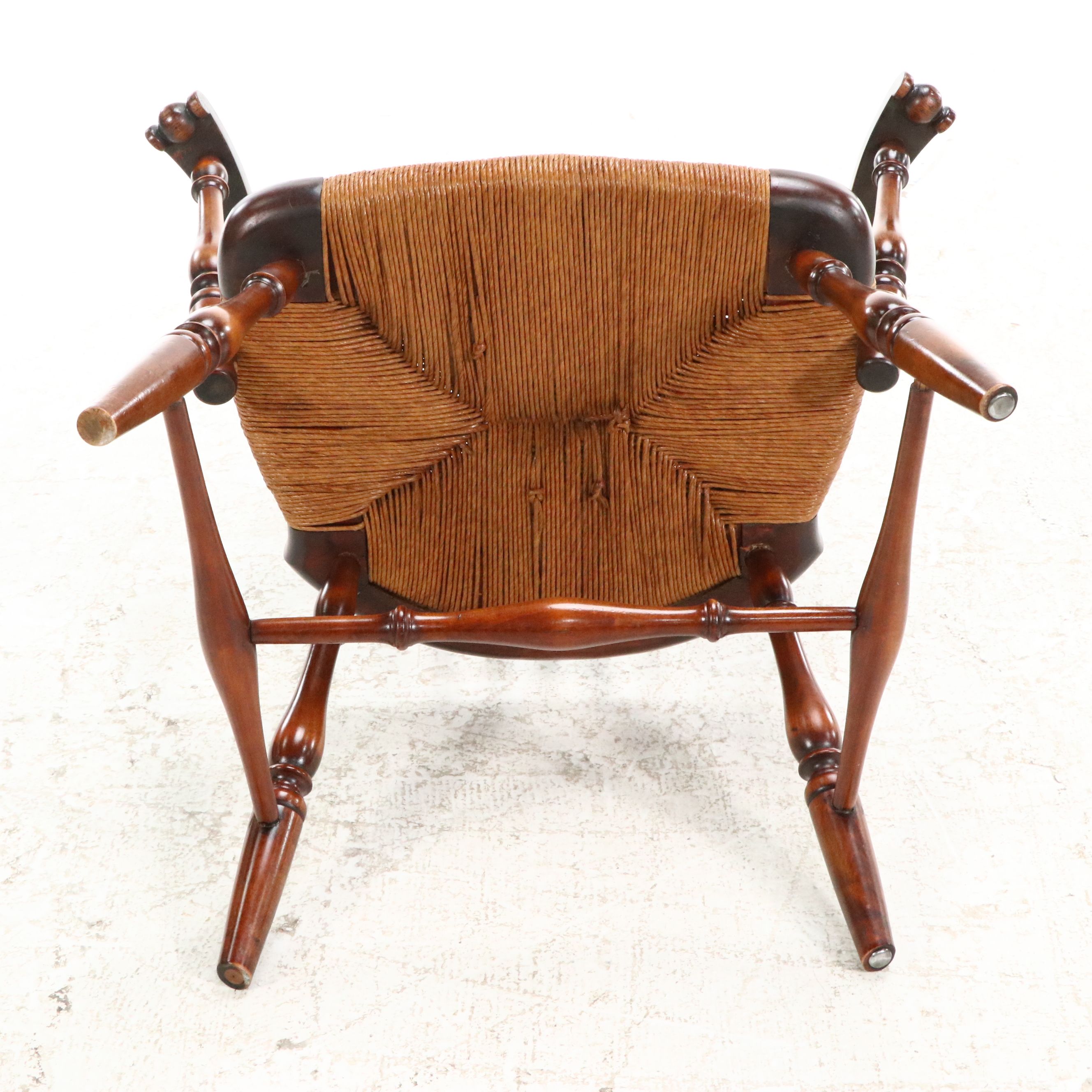 Sack-Back Windsor Armchair with Rush Seat, Mid to Late 20th Century