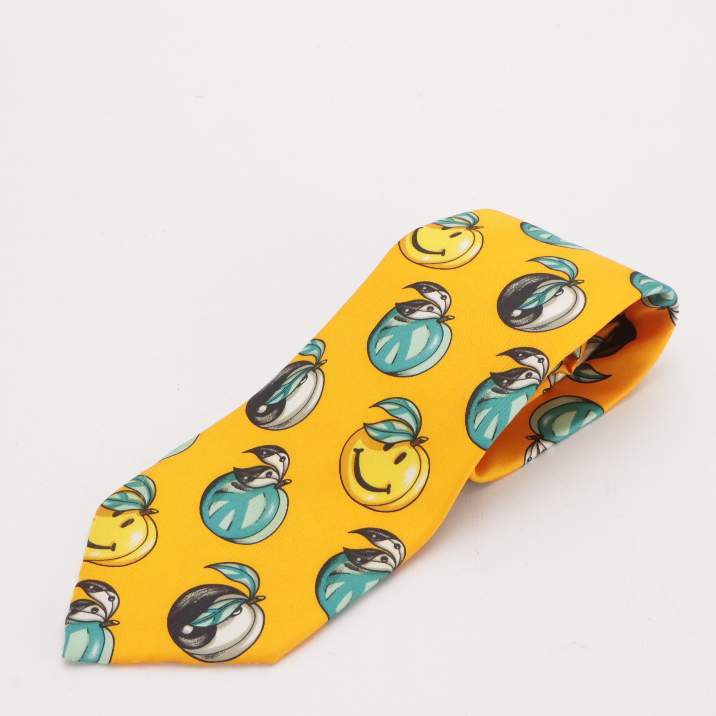 Moschino Yin Yang Smiley Face Silk Novelty Necktie