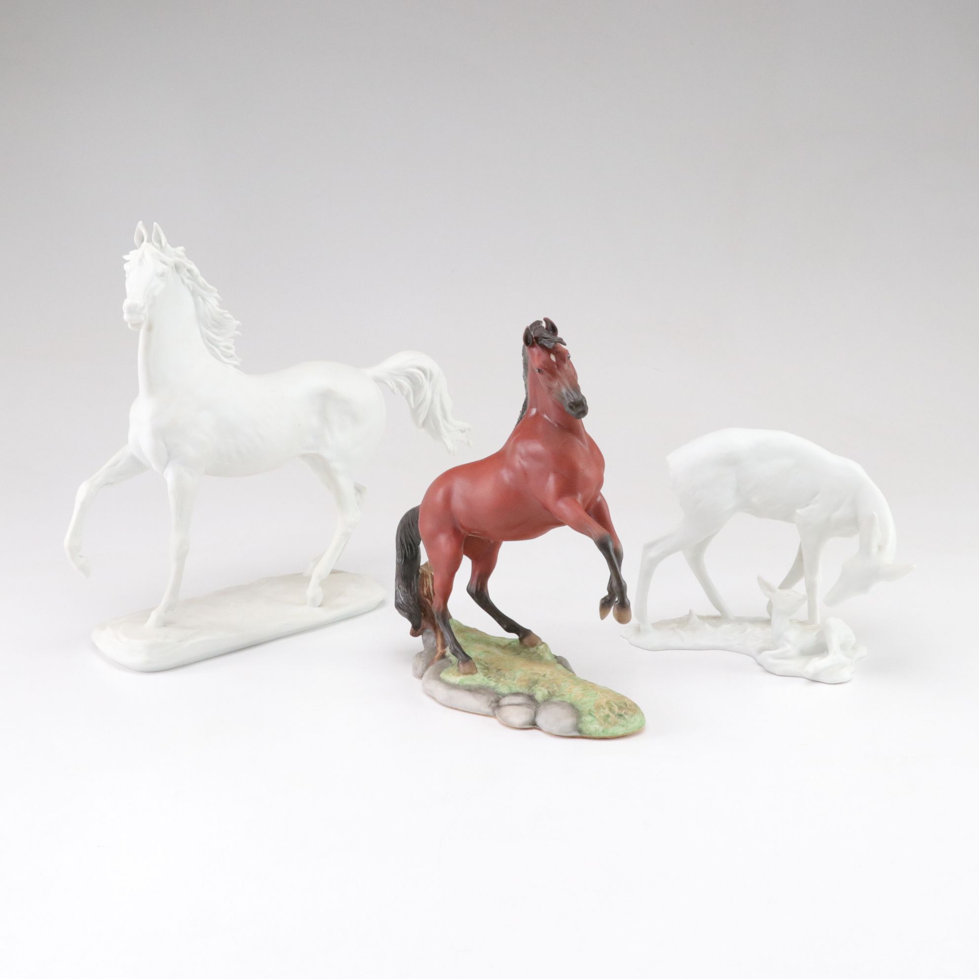 Franklin Mint Hand-Painted Porcelain "The Red Pony" with Two Kaiser Figurines