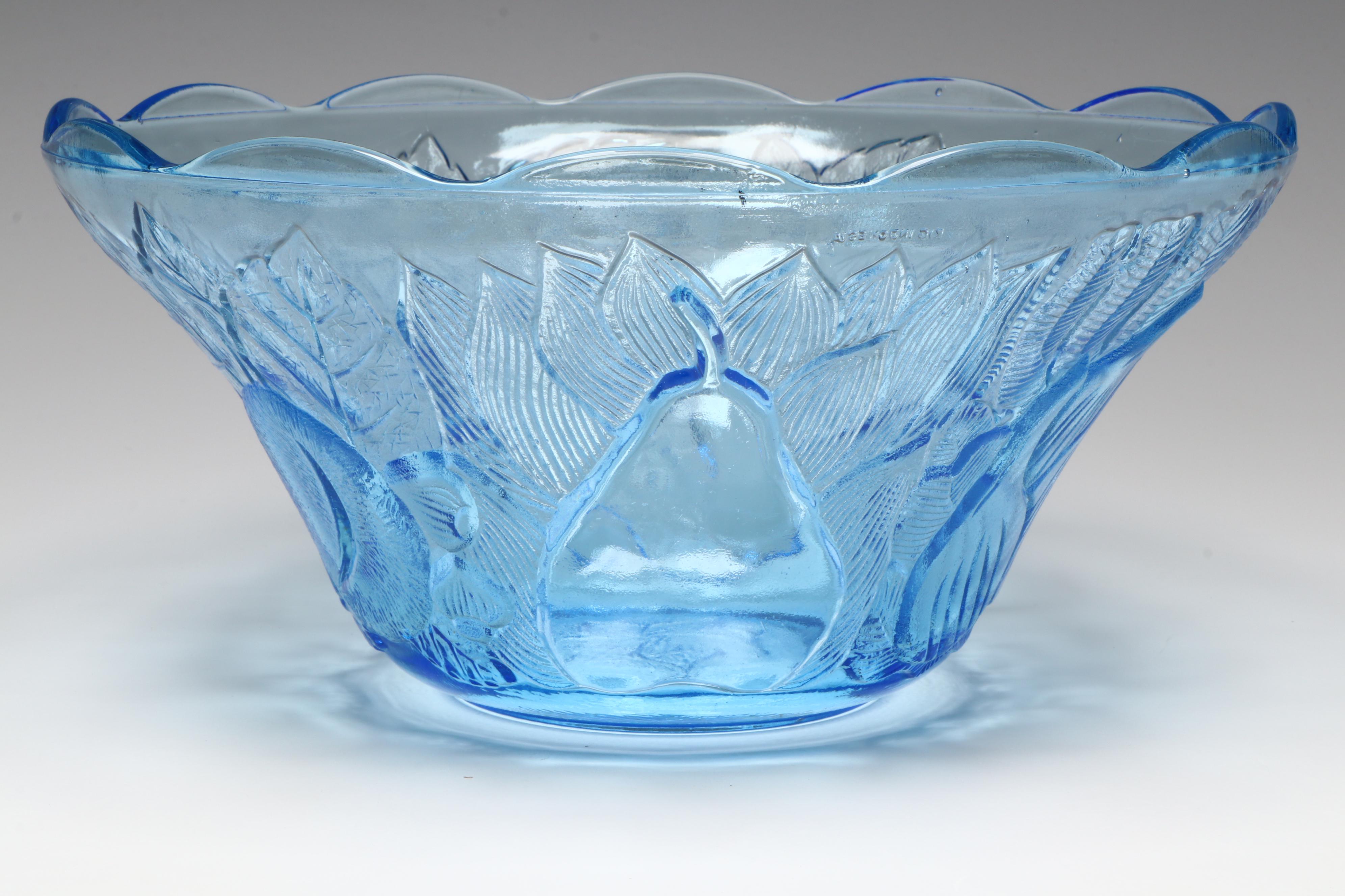 Blue Glass Punch Bowl and Cups
