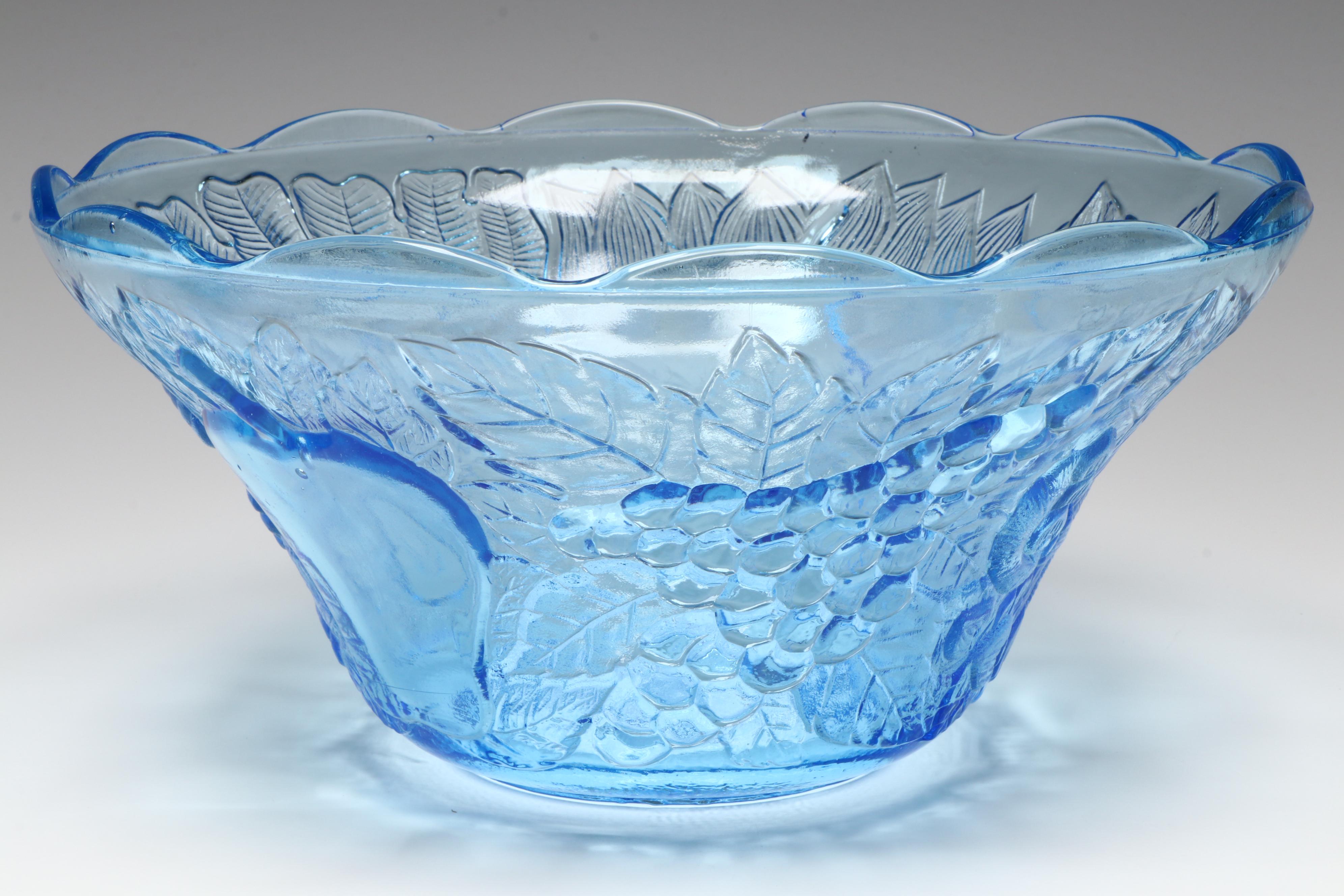 Blue Glass Punch Bowl and Cups