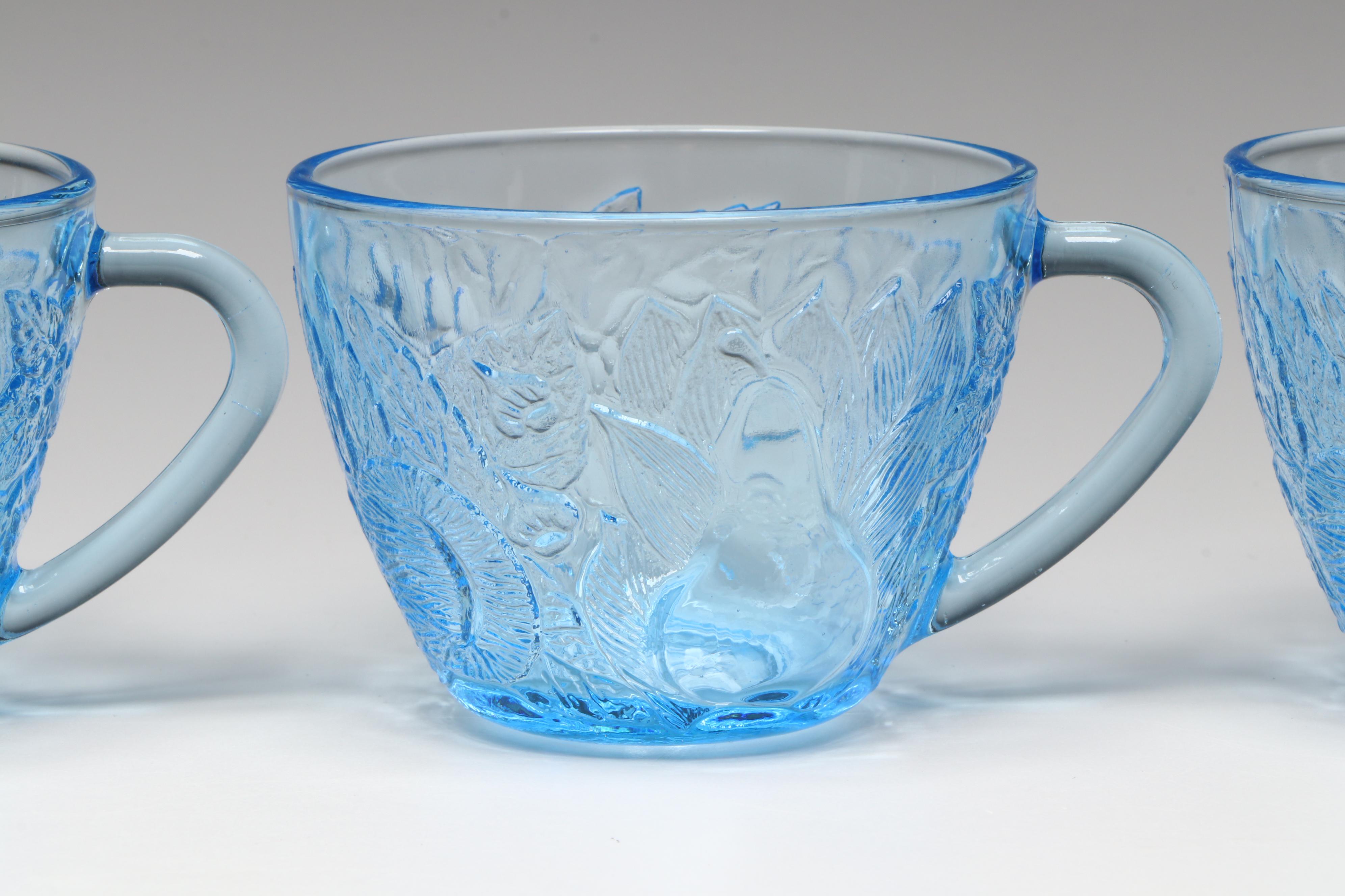 Blue Glass Punch Bowl and Cups
