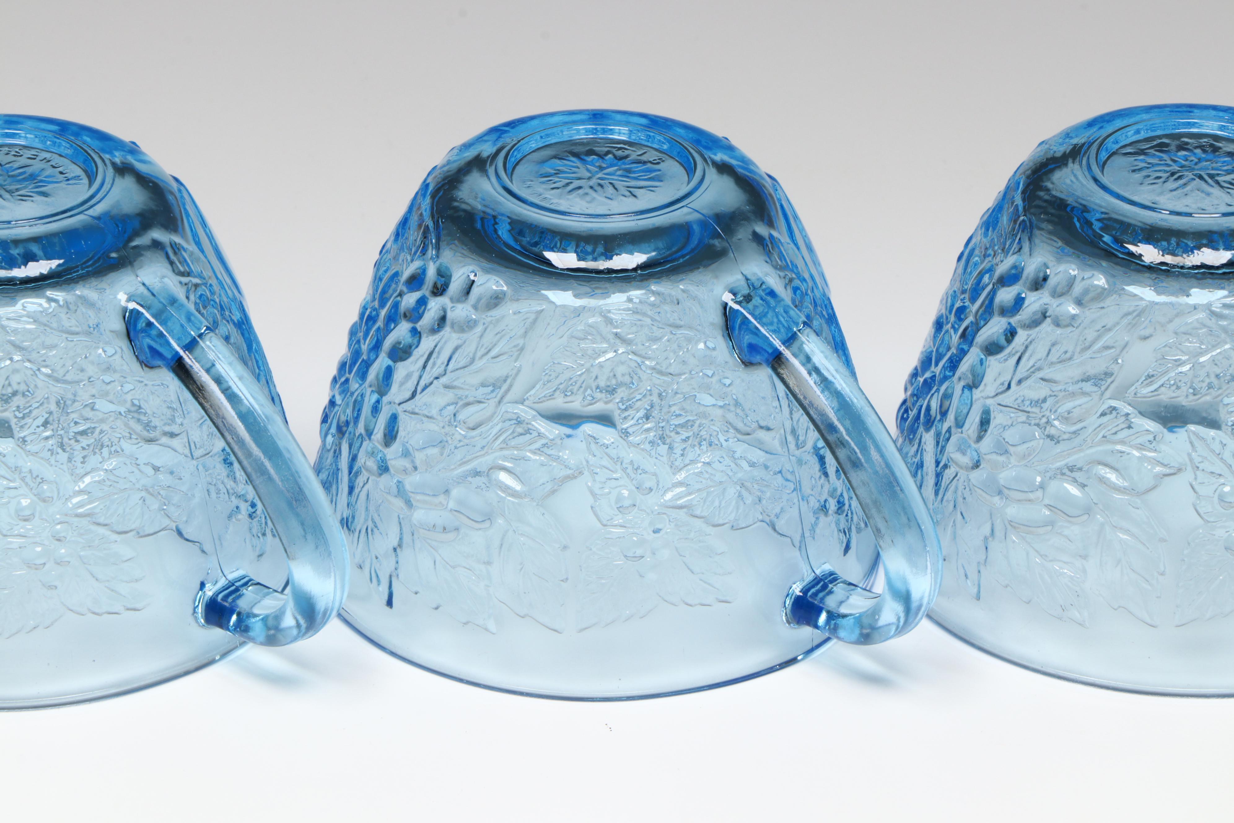 Blue Glass Punch Bowl and Cups