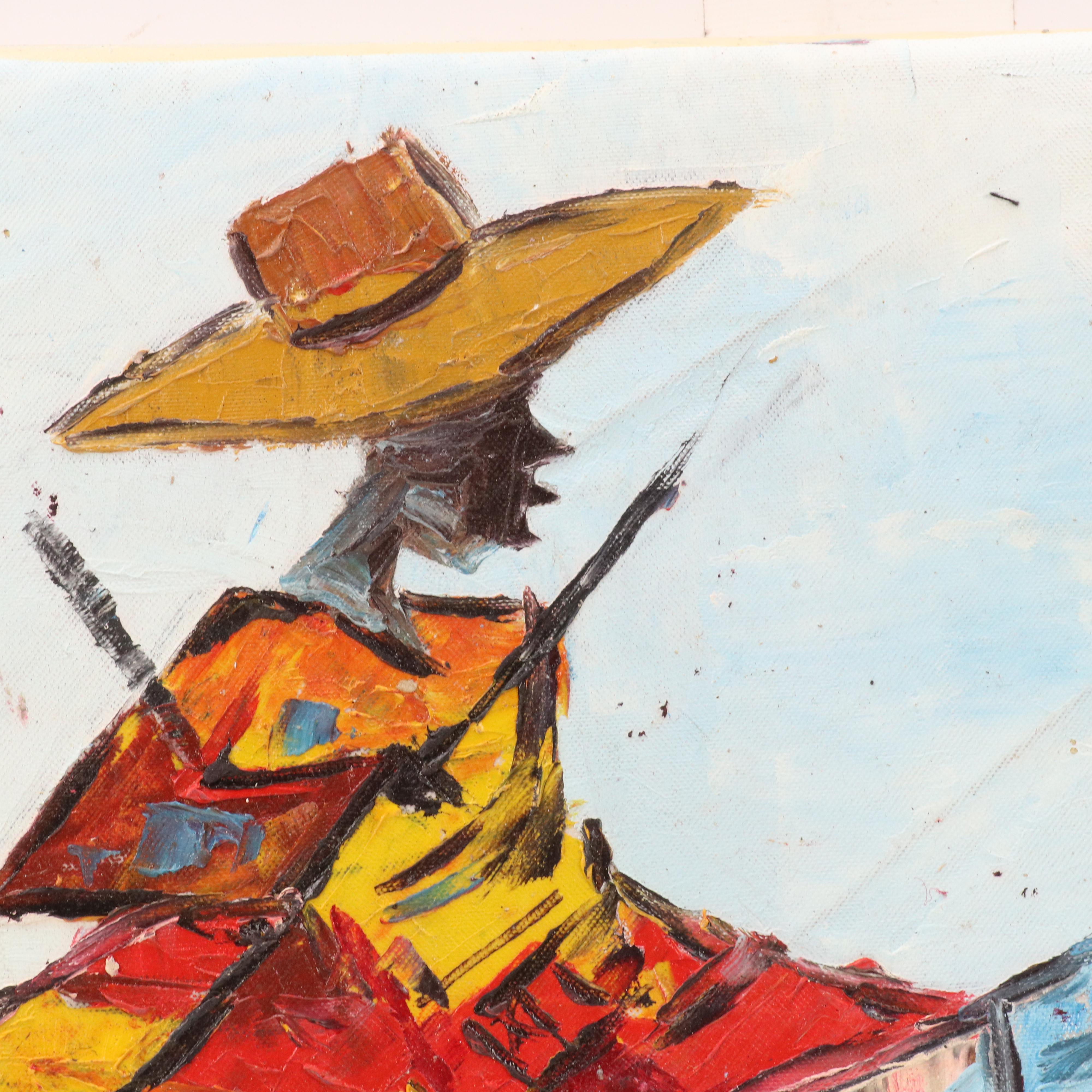 Bayo Ogundele Stylized Figural Oil Painting "Voyagers," 2024