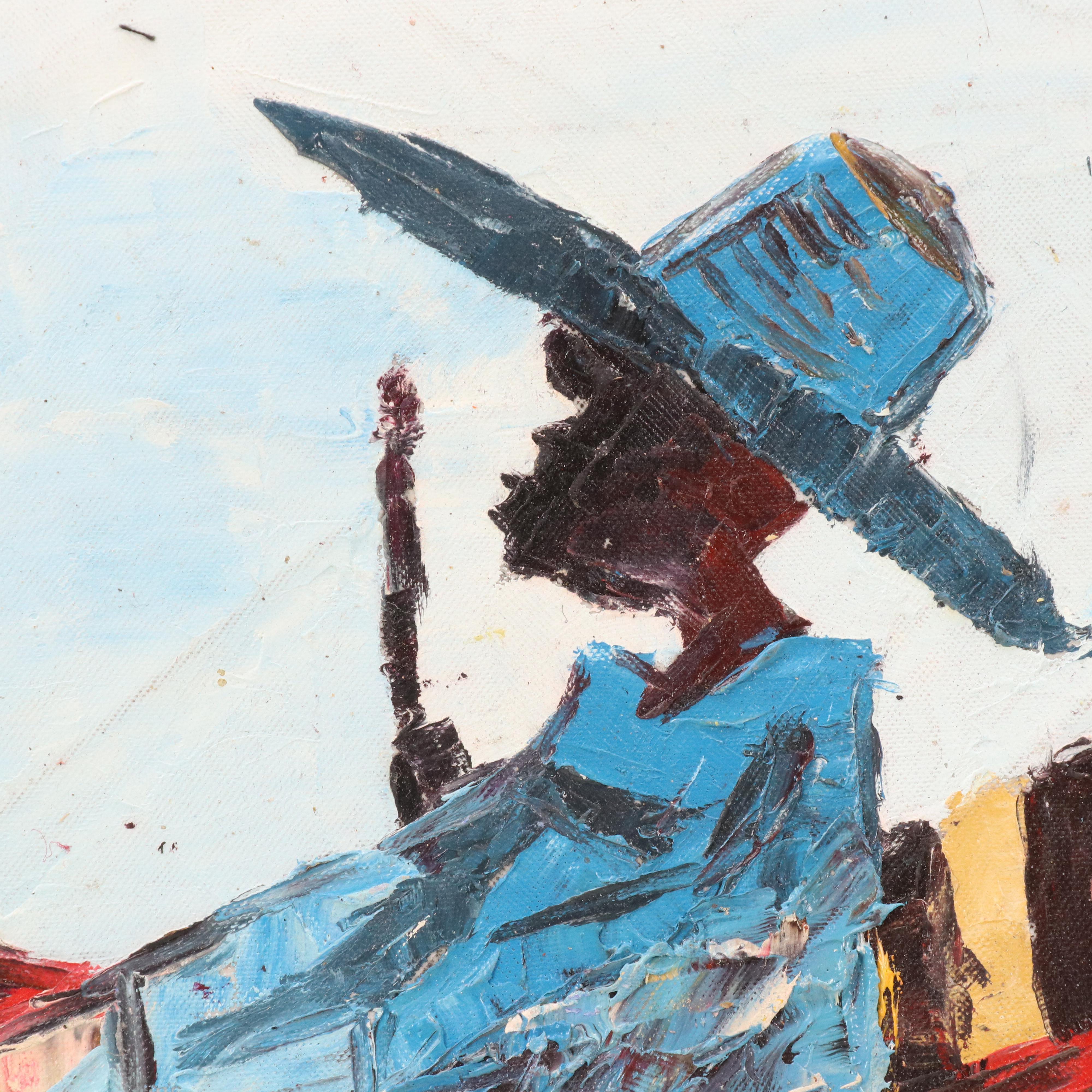 Bayo Ogundele Stylized Figural Oil Painting "Voyagers," 2024