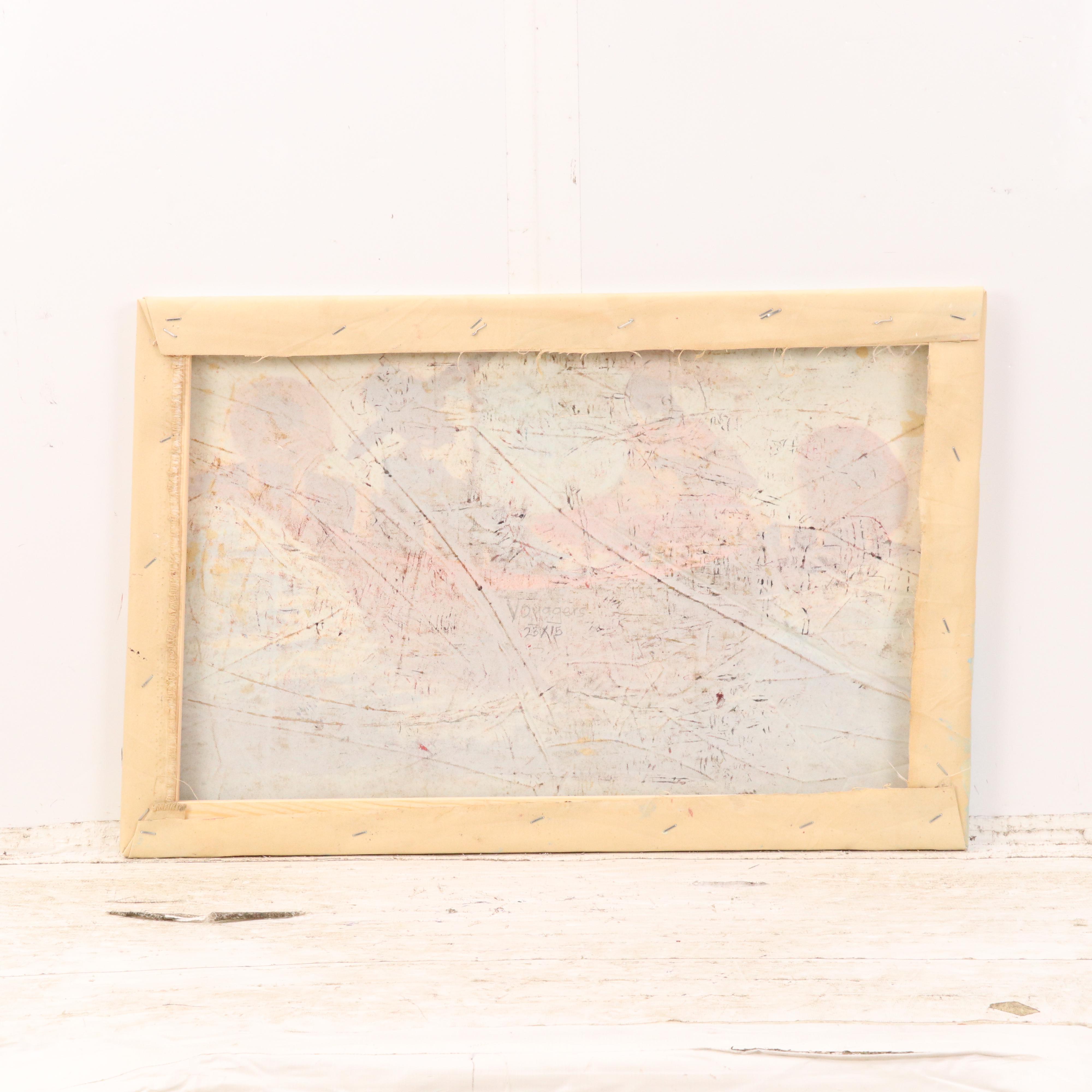 Bayo Ogundele Stylized Figural Oil Painting "Voyagers," 2024