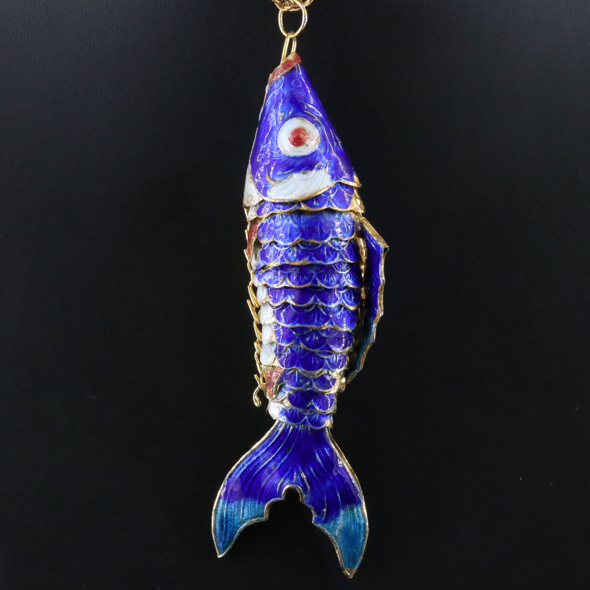 Gold-Filled Enamel Articulated Fish Pendant Necklace