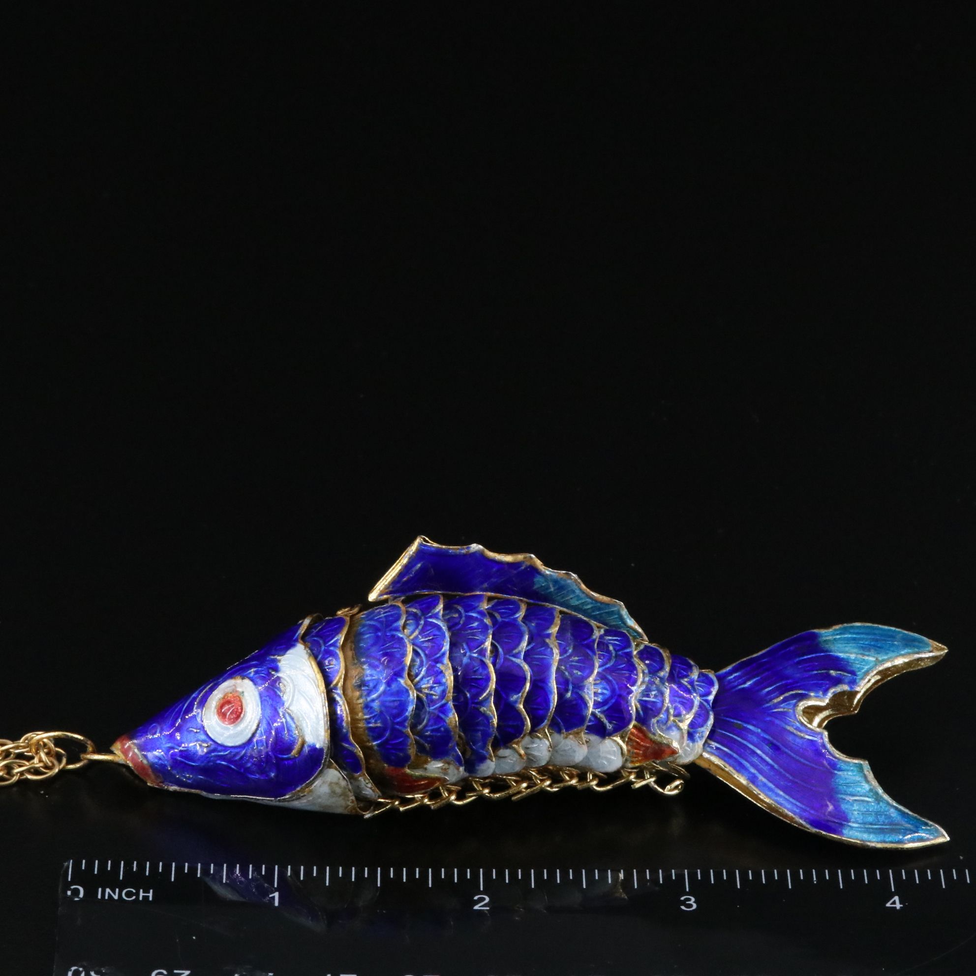 Gold-Filled Enamel Articulated Fish Pendant Necklace