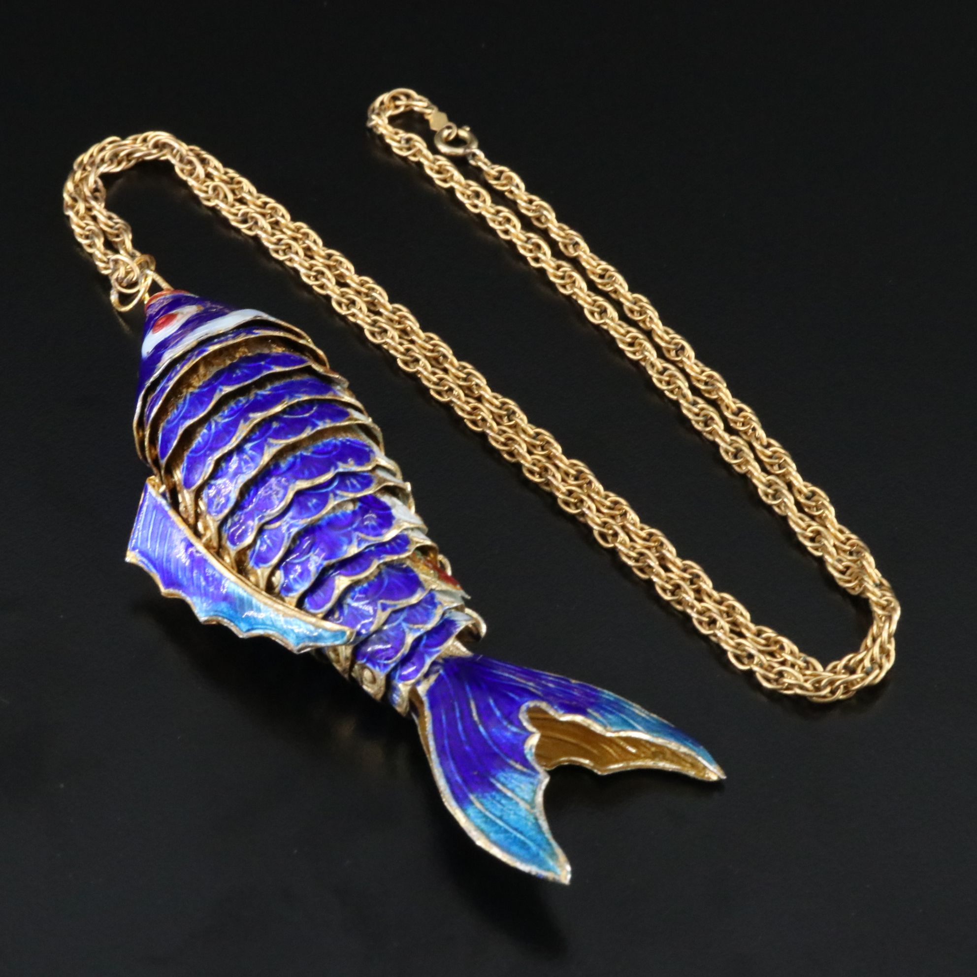 Gold-Filled Enamel Articulated Fish Pendant Necklace