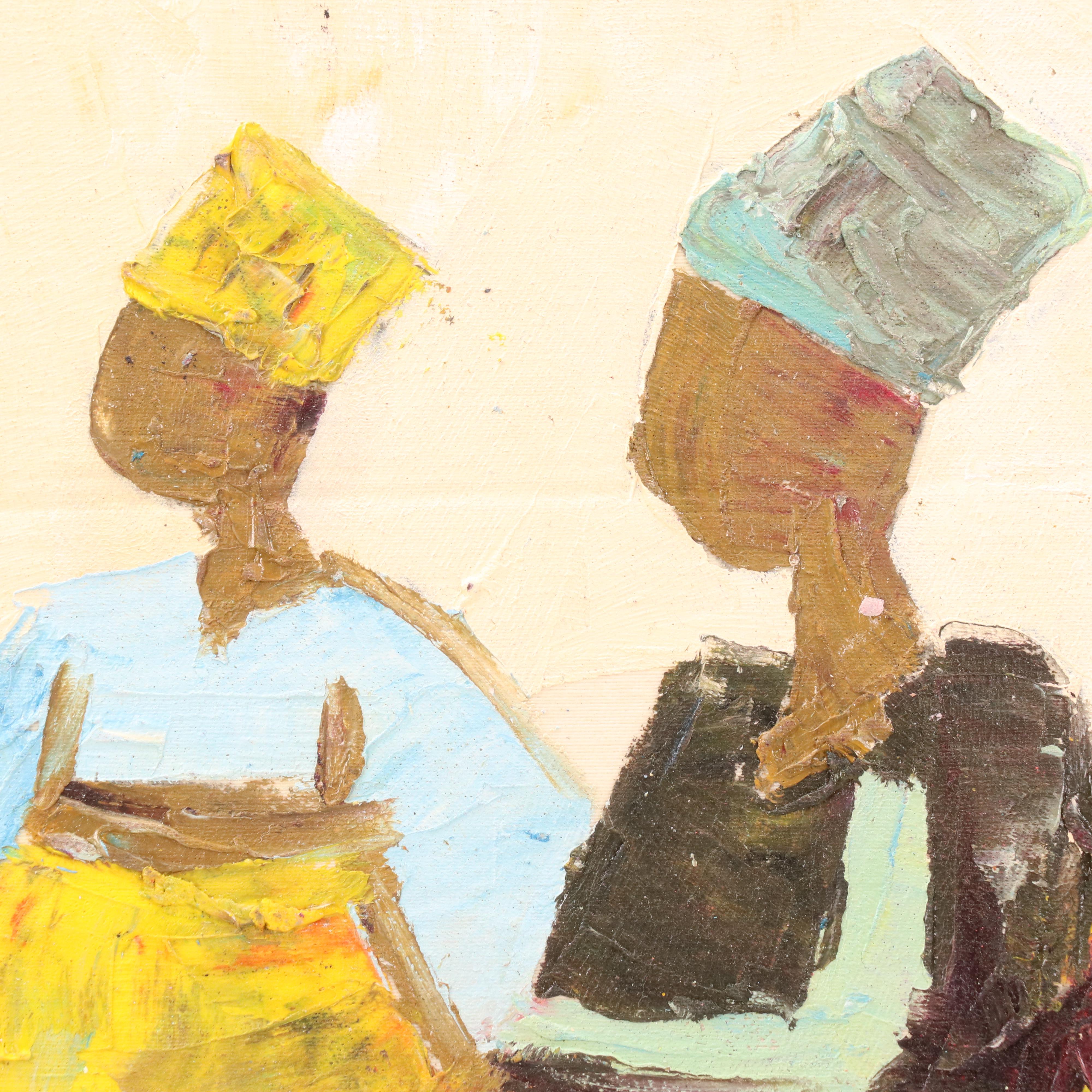 Bayo Ogundele Stylized Figural Oil Painting "Meeting Together," 2024