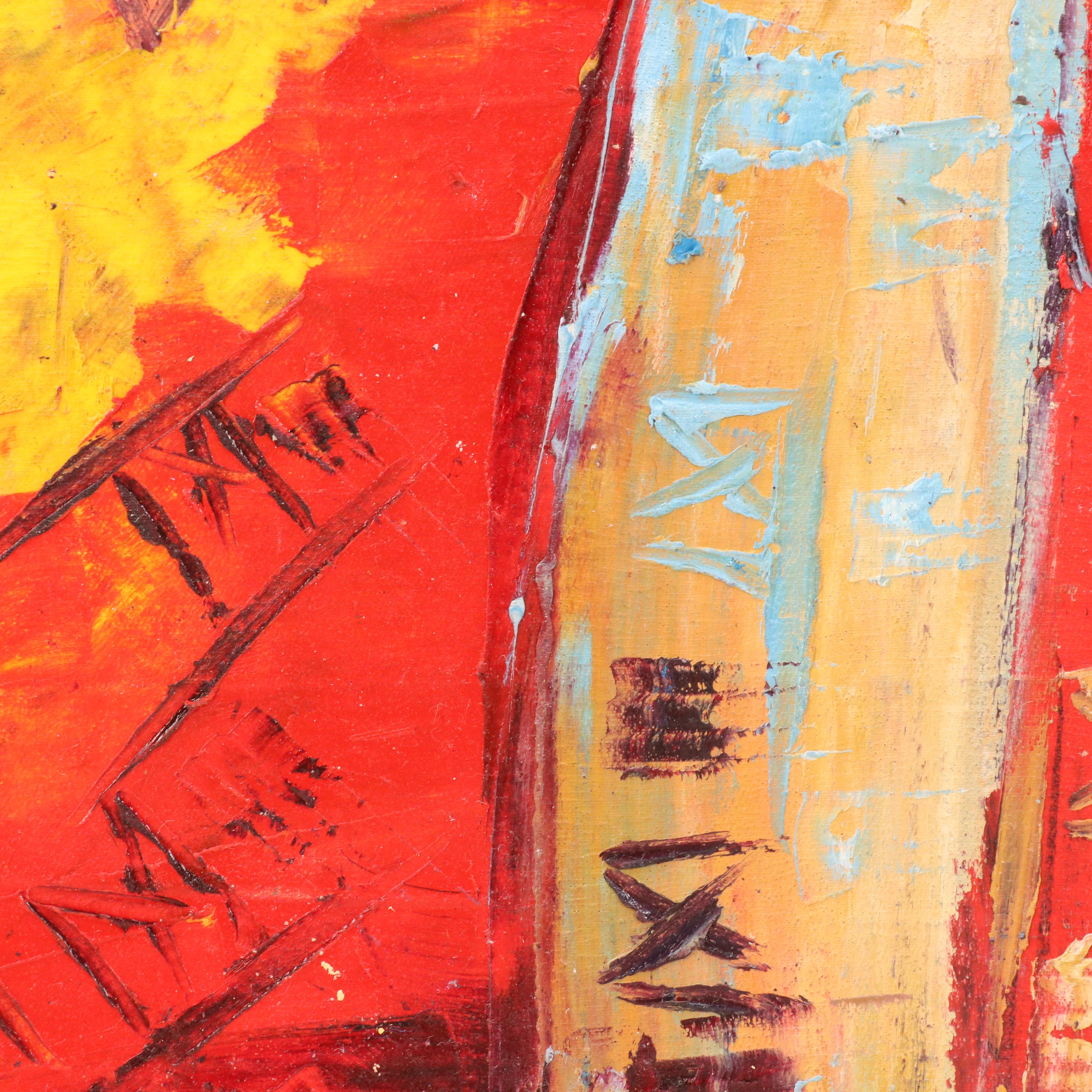 Bayo Ogundele Stylized Figural Oil Painting "Meeting Together," 2024