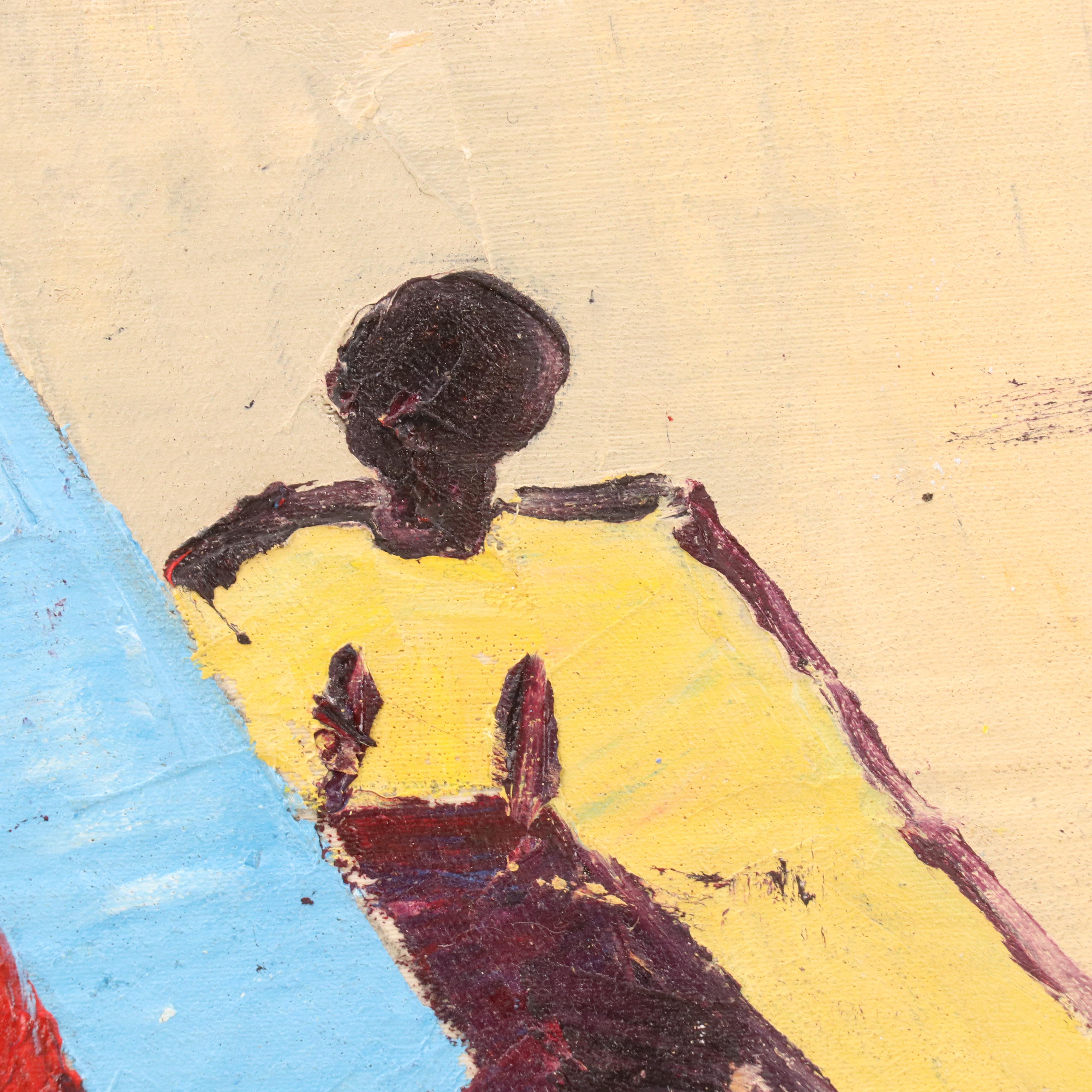 Bayo Ogundele Stylized Figural Oil Painting "Meeting Together," 2024