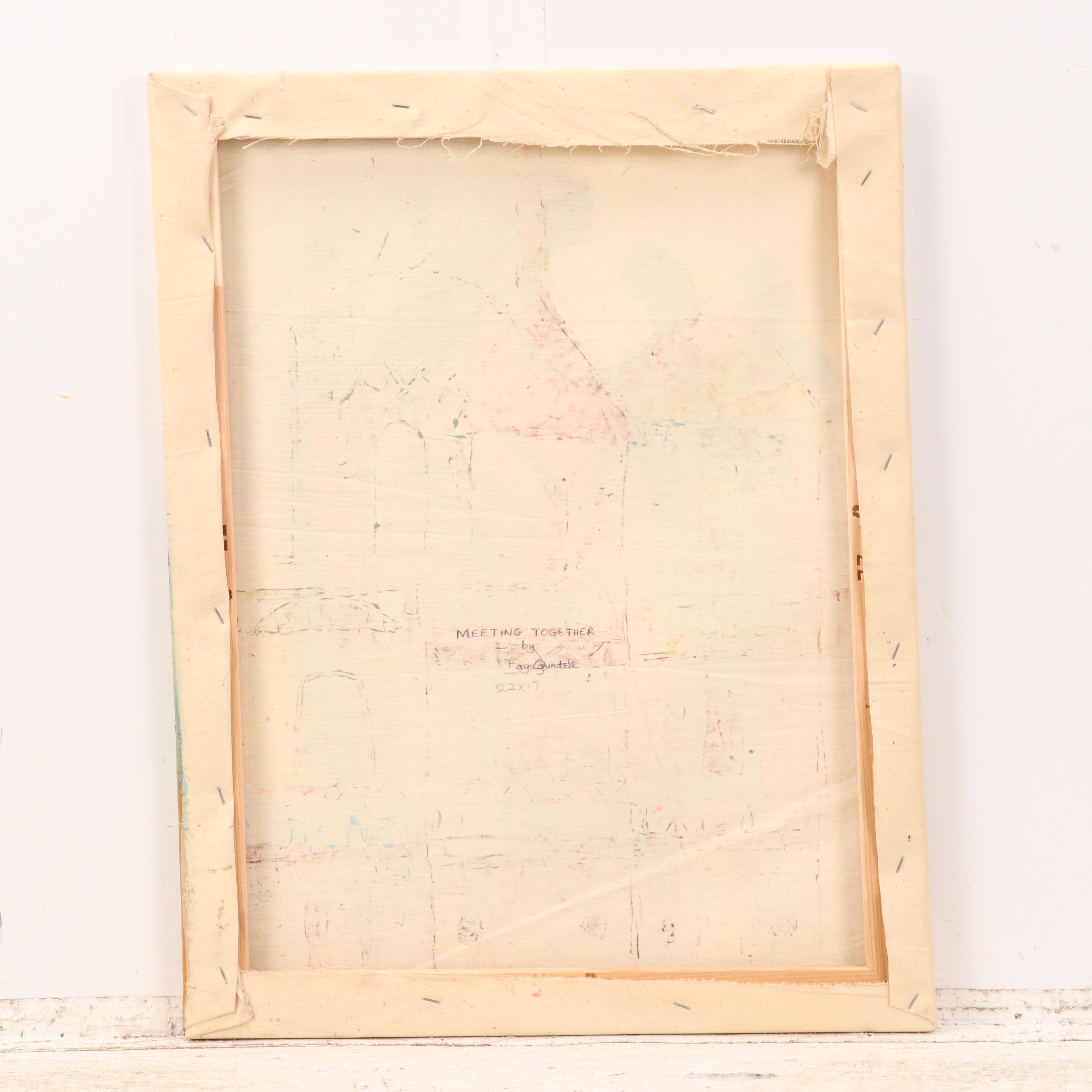 Bayo Ogundele Stylized Figural Oil Painting "Meeting Together," 2024