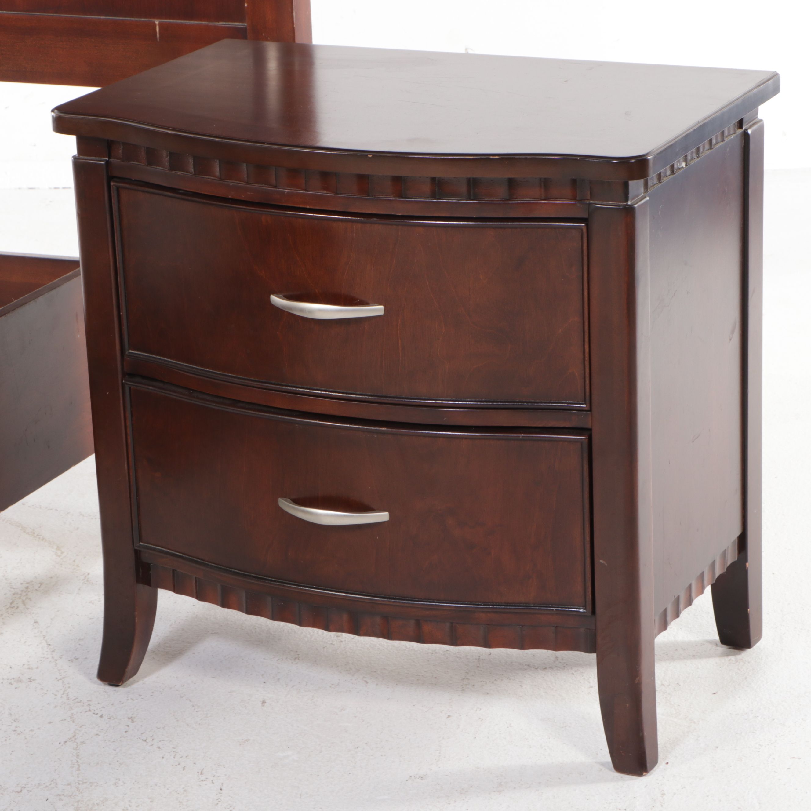 American Signature Mahogany Queen Size Bed Frame and Nightstand