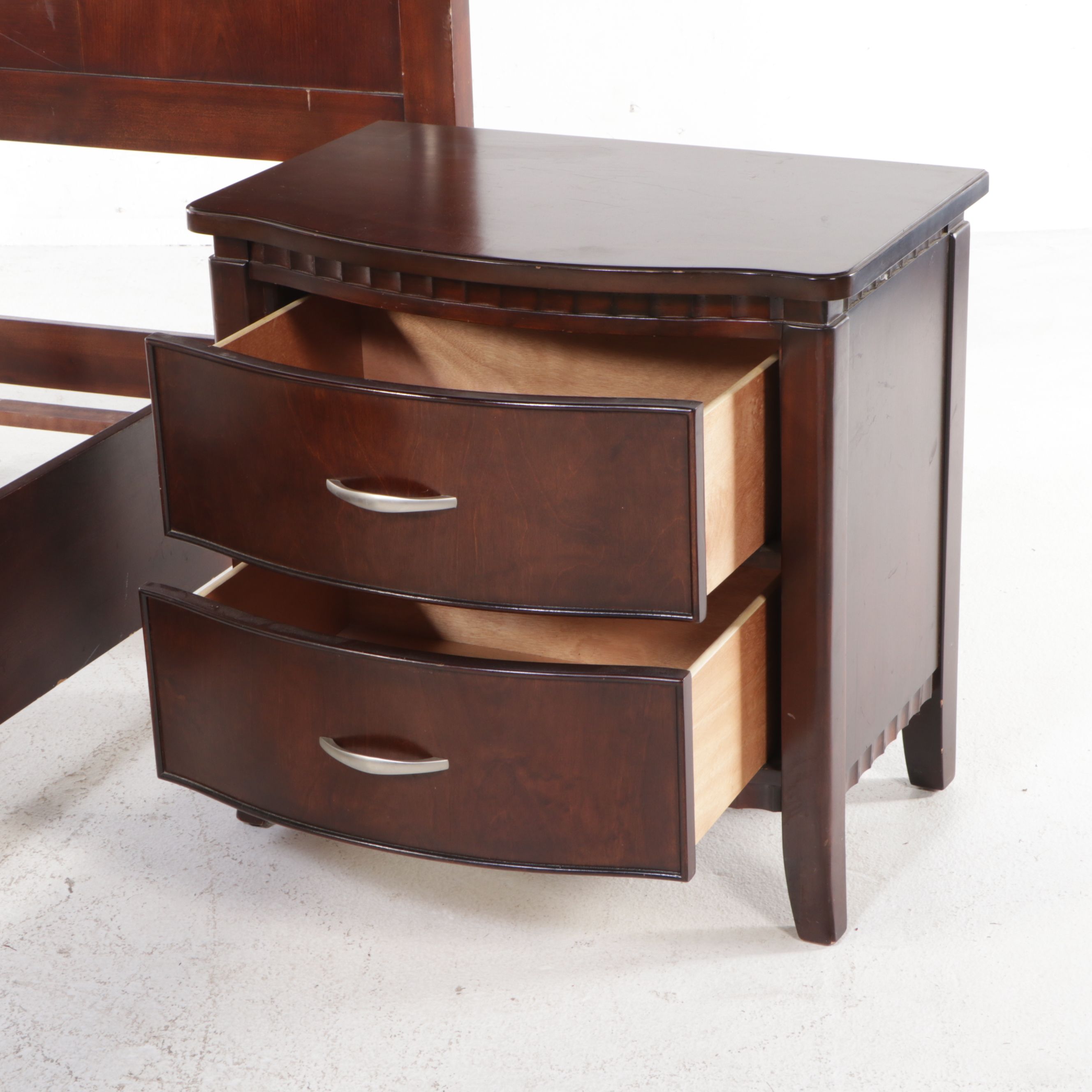 American Signature Mahogany Queen Size Bed Frame and Nightstand