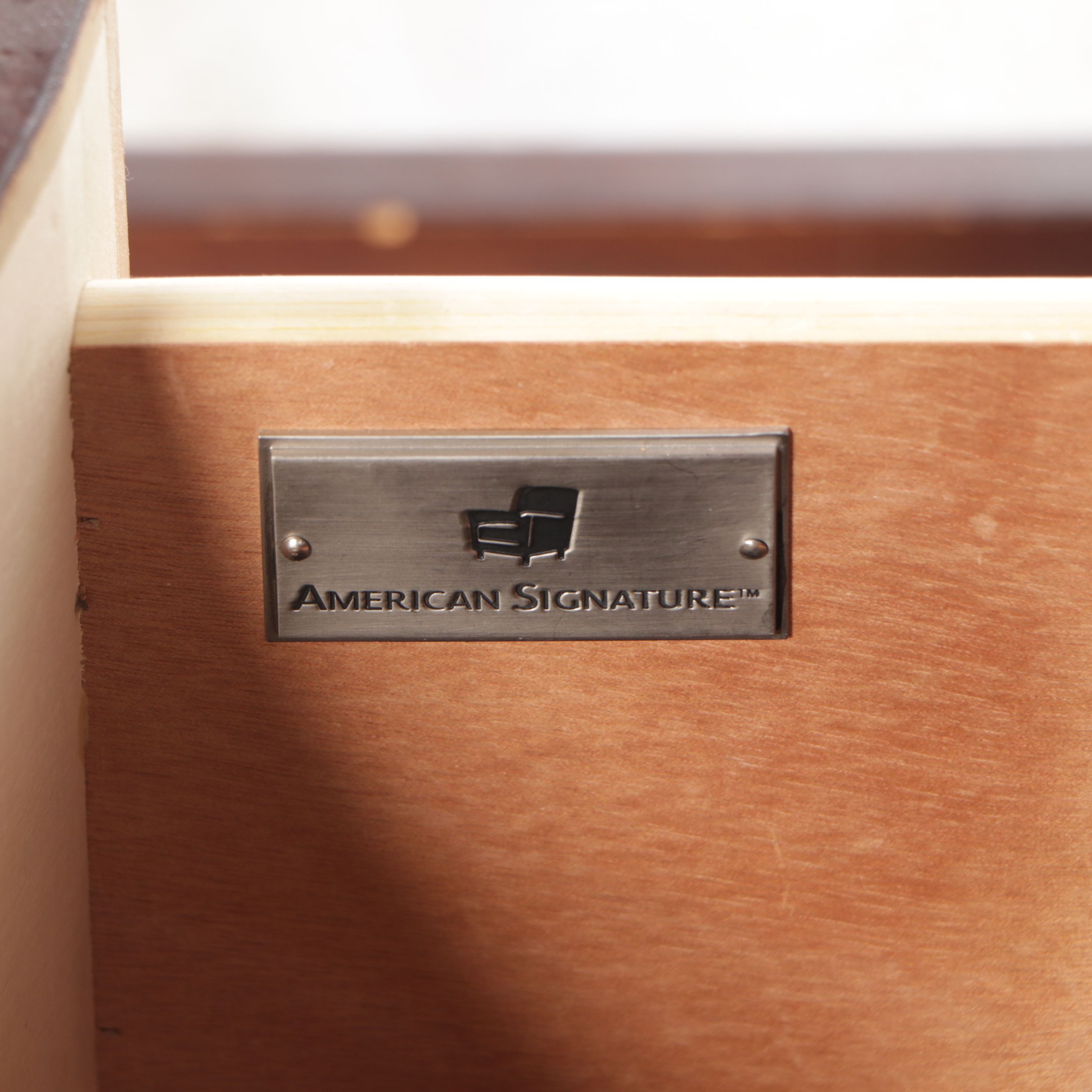 American Signature Mahogany Queen Size Bed Frame and Nightstand